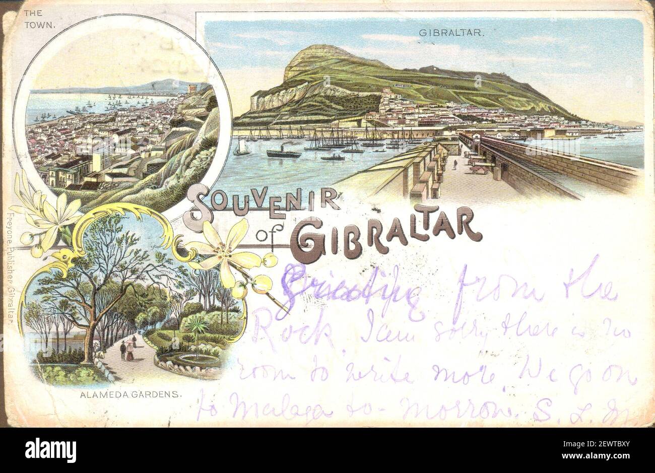 Carte postale de voeux souvenir de Gibraltar utilisé par la poste le 24 juillet 1897 Banque D'Images
