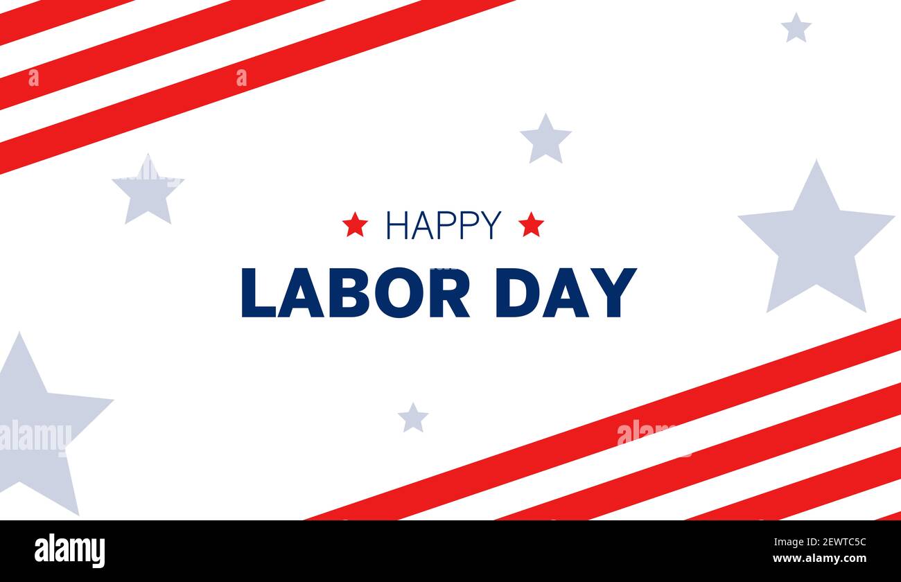 Carte de vœux de la fête du travail des États-Unis avec bordure du drapeau américain et étoiles aux États-Unis drapeau national couleurs et texte Happy Labor Day. Banque D'Images