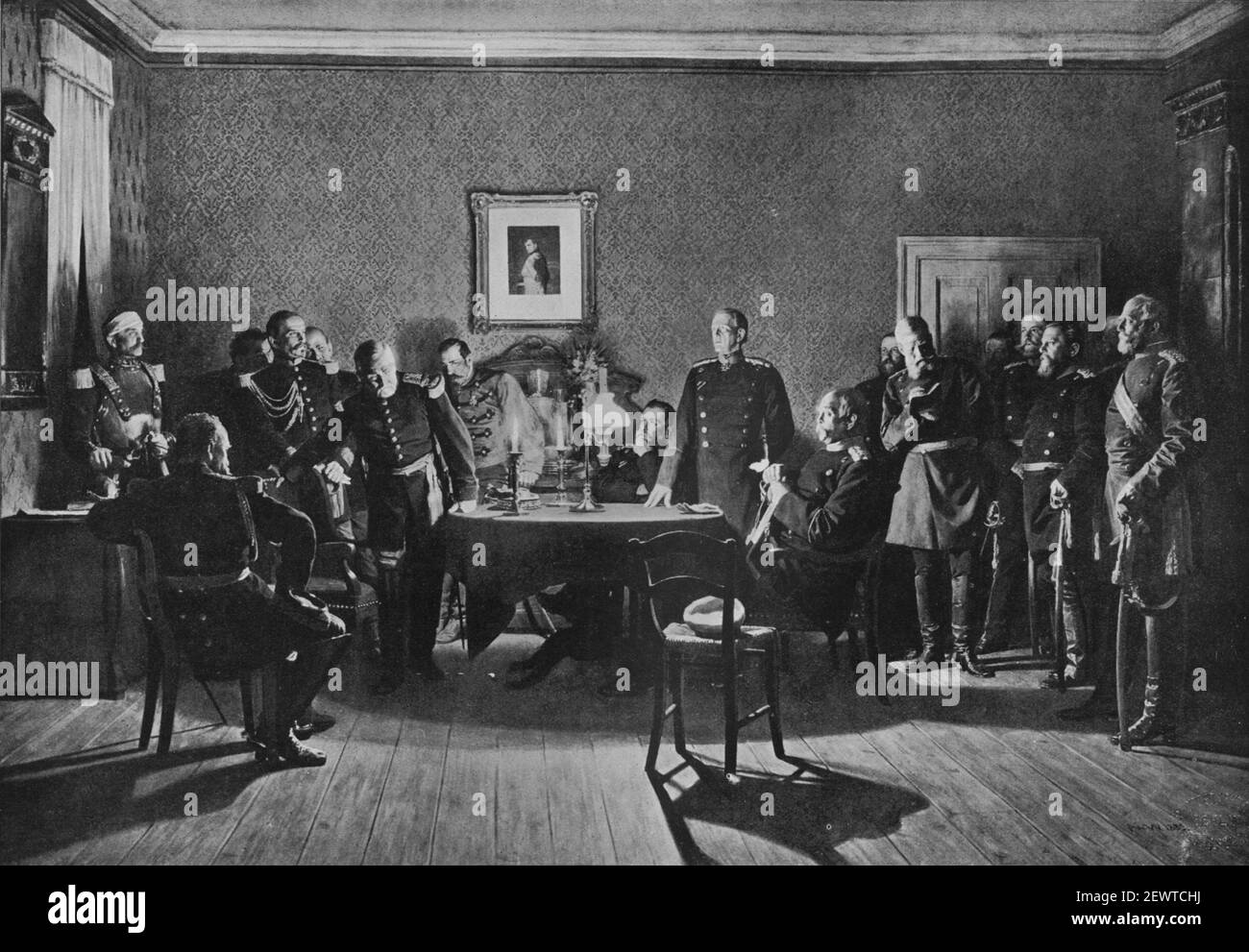 Une illustration vintage de l'allemand et du français à la capitulation de Sedan France le 2 septembre 1870 pendant la guerre franco-prussienne. La bataille de Sedan s'est terminée avec la capture de l'empereur Napoléon III et une grande partie de son armée décidant effectivement de la guerre en faveur de la Prusse Banque D'Images