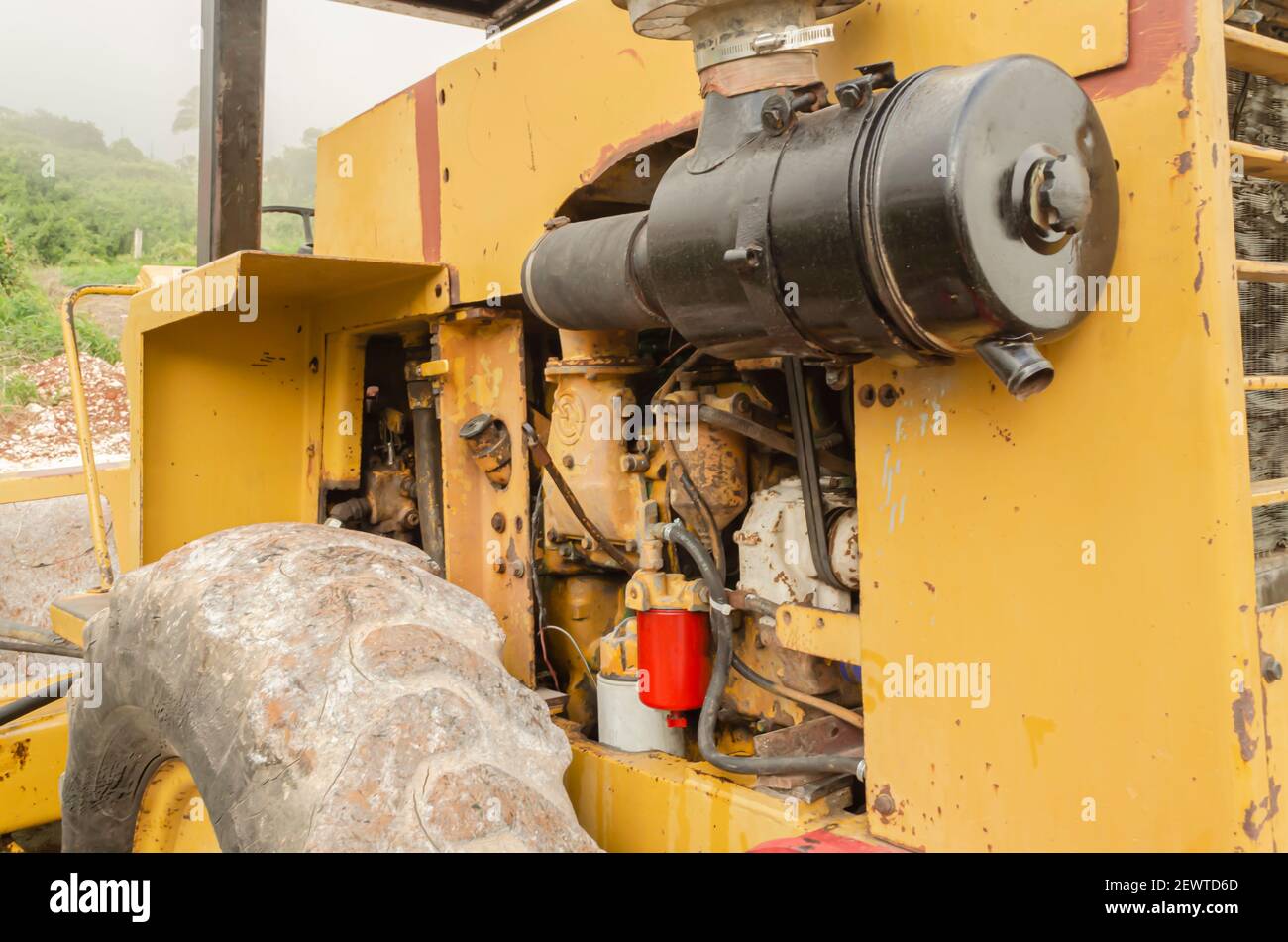 Côté moteur du compacteur à rouleaux Banque D'Images