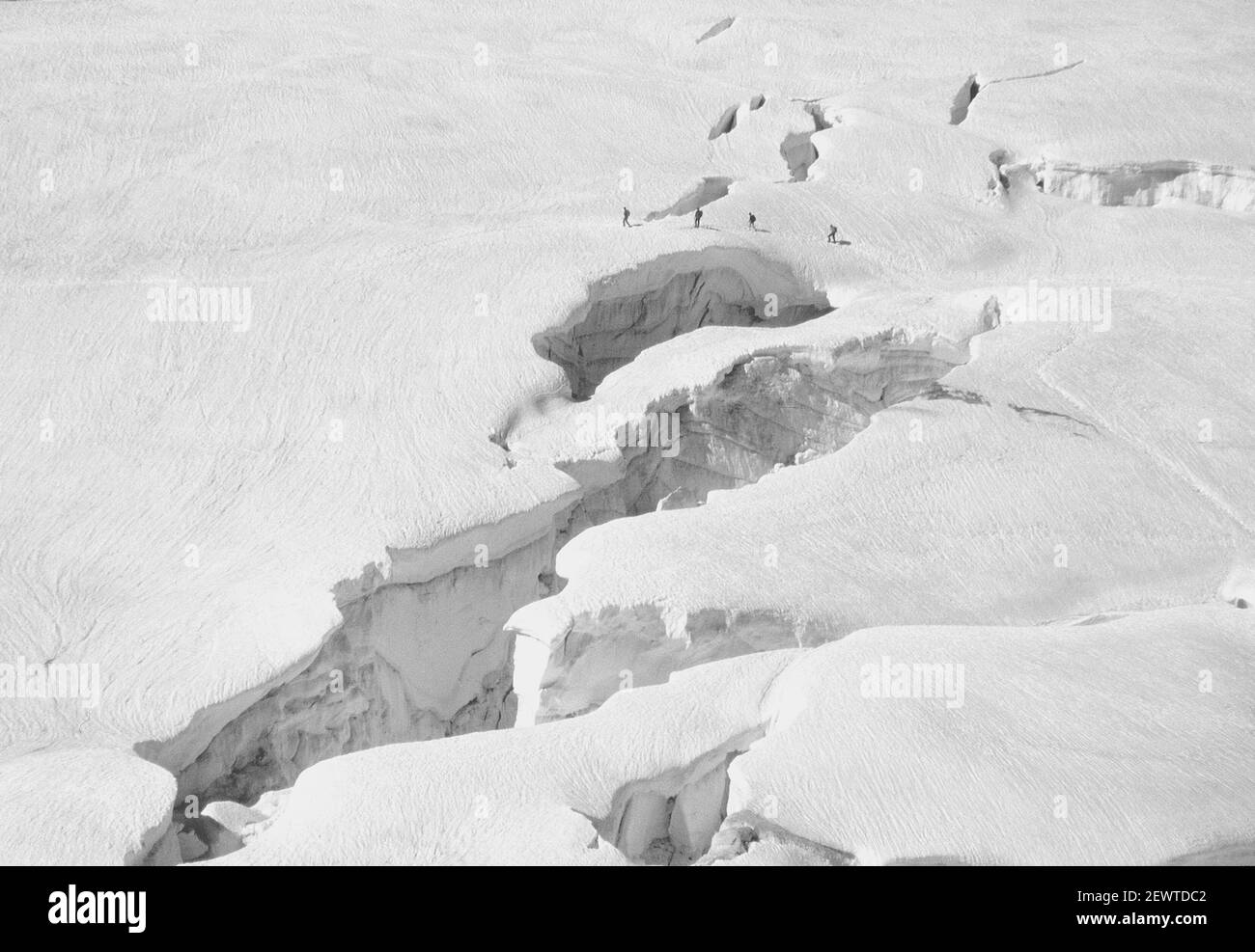 Marcheurs près des crevasses sur le glacier du géant dans le Vallée Blanche Banque D'Images