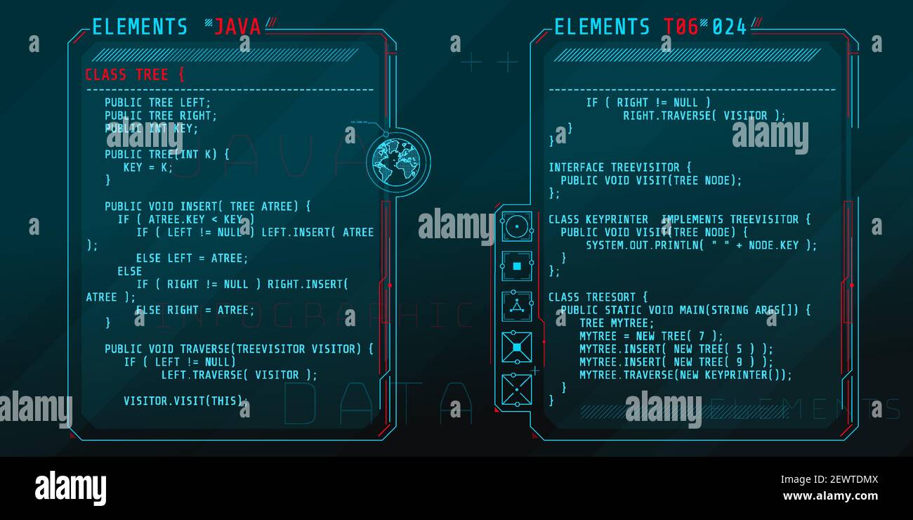 Éléments d'interface HUD avec une partie du code Java. Illustration de Vecteur