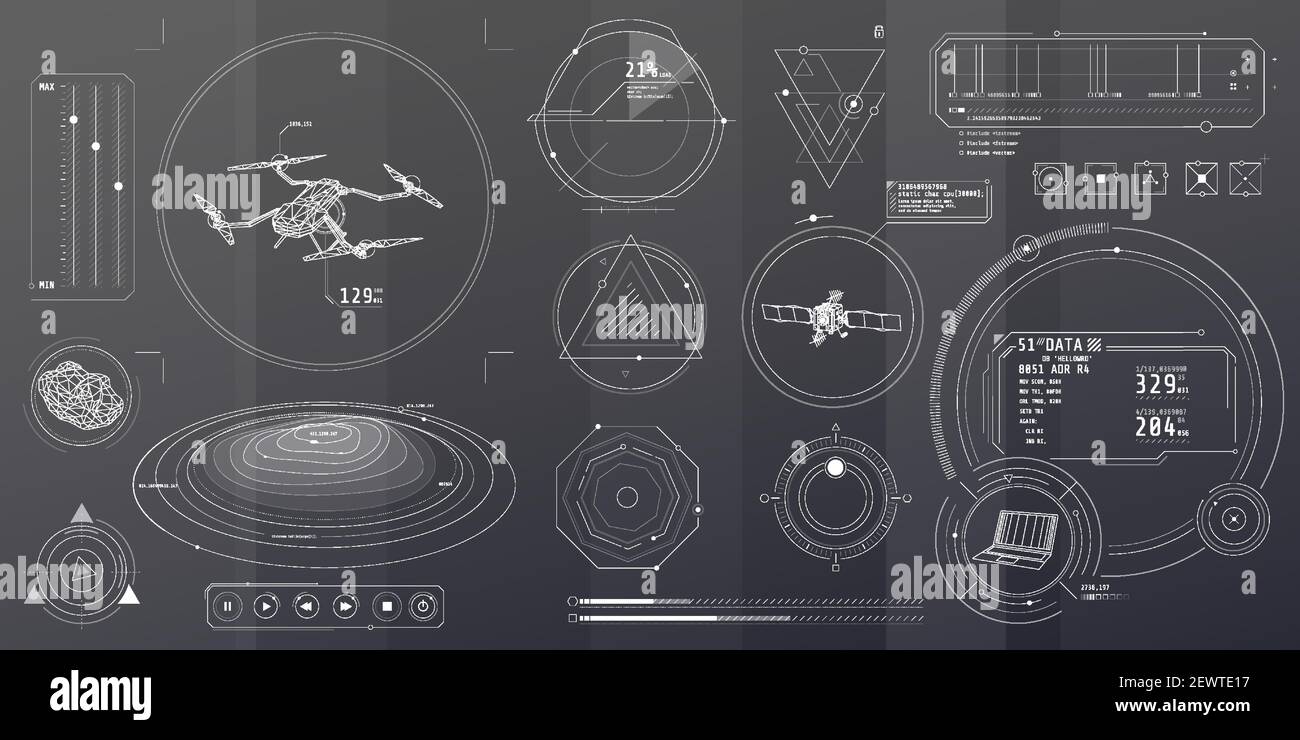 Ensemble d'éléments fins sur le thème de Drone Control. Illustration de Vecteur