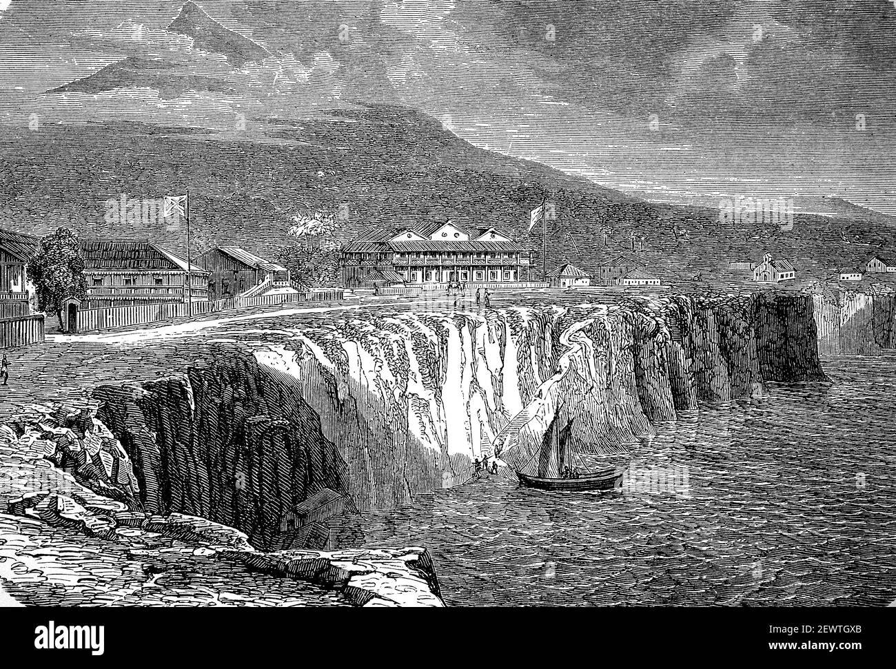 Clarenceton sur Fernando-po, maintenant Bioko, une île dans le golfe de Guinée, Guinée équatoriale, en 1880 / Clarenceton auf Fernando-po, heute Bioko, eine Insel im Golf von Guinée, Äquatorialguinea, im Jahre 1880, Historisch, historique, Digital reproduction améliorée d'un original du 19ème siècle / digitale Reproduktion einer Originalvorlage aus dem 19. Jahrhundert, Banque D'Images
