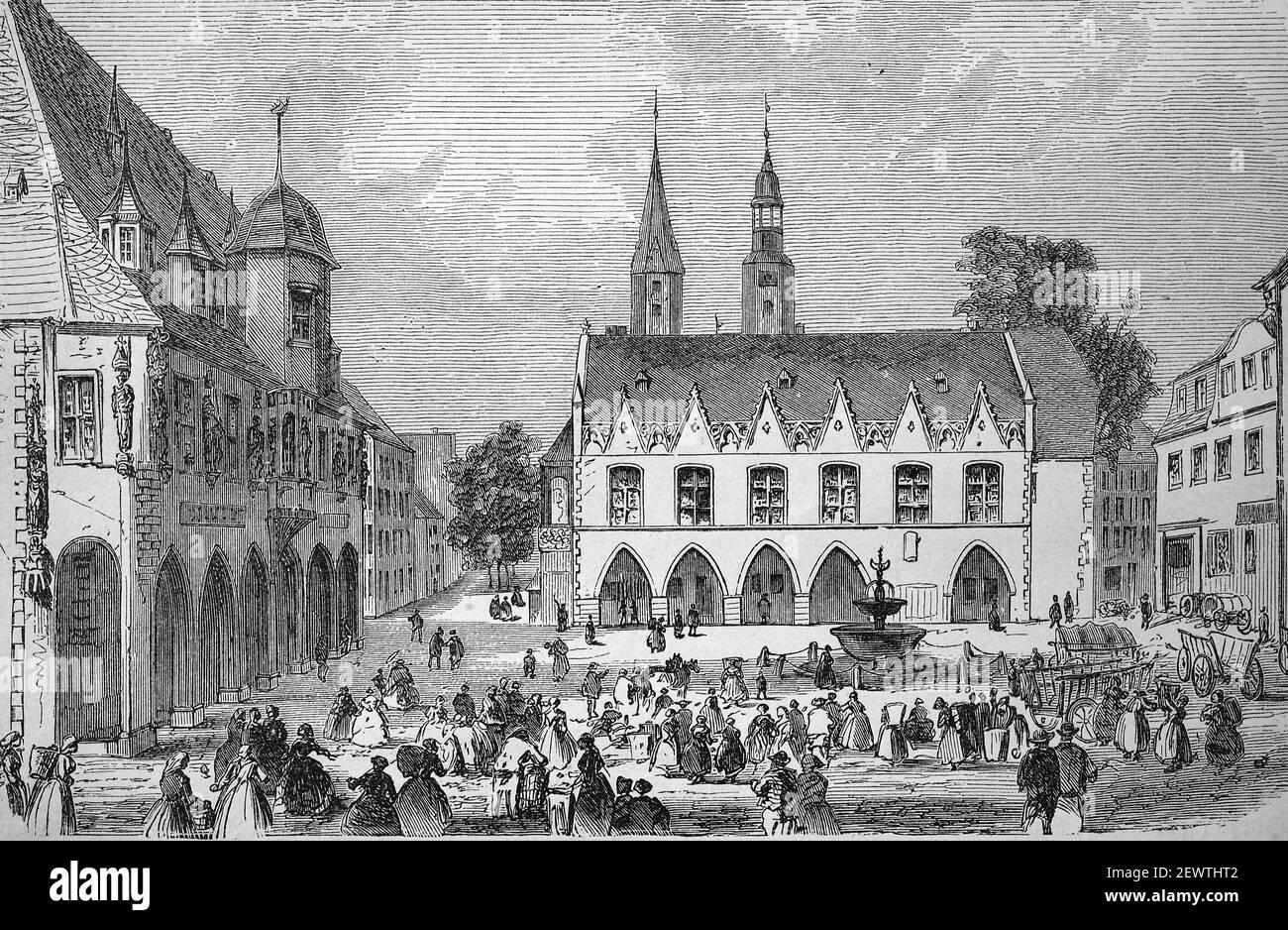 La Mairie Et La Place Du Marché De Goslar, Basse-Saxe, Allemagne, En 1880 /  Das Rathaus Und Der Marktplatz Von Goslar, Niedersachsen, Deutschland, Im  Jahre 1880, Historisch, Historique, Numérique Reproduction Améliorée D'un