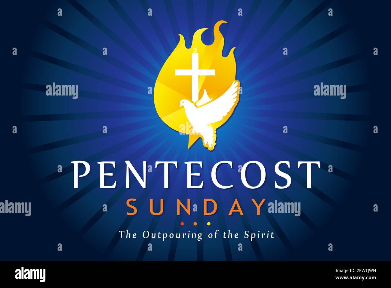 Banniere Du Dimanche De La Pentecote Avec L Esprit Saint En Flamme Modele D Invitation Pour Le Jour De Pentecote Avec Colombe En Langues Feu Et Texte Le Debordement Du Sp Image Vectorielle