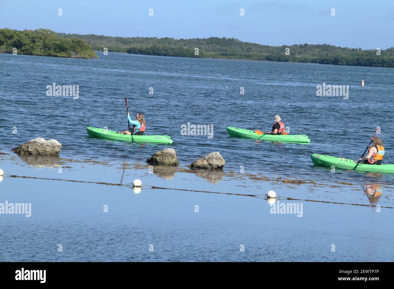 Des femmes font du canoë sur Largo Sound à Key Largo, FL, États-Unis Banque D'Images