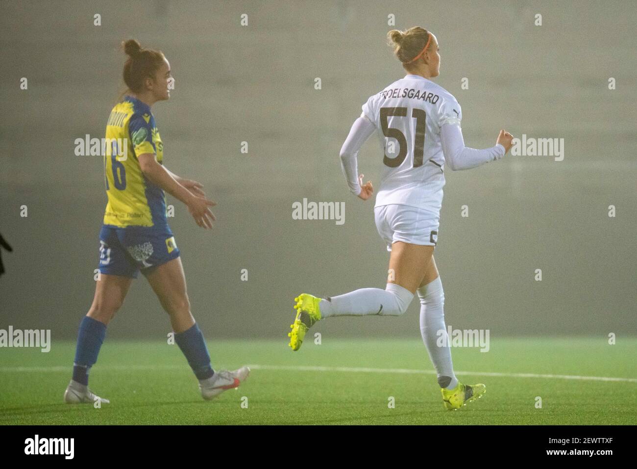 Malmö, Suède. 03ème mars 2021. Sanne Troelsgaard (#51 Rosengard) célèbre 1-2 dans la 1ère partie du tour de 16 dans la Ligue des champions des femmes de l'UEFA entre le FC Rosengard et St Polten à Malmo IP à Malmo, Suède crédit: SPP Sport Press photo. /Alamy Live News Banque D'Images