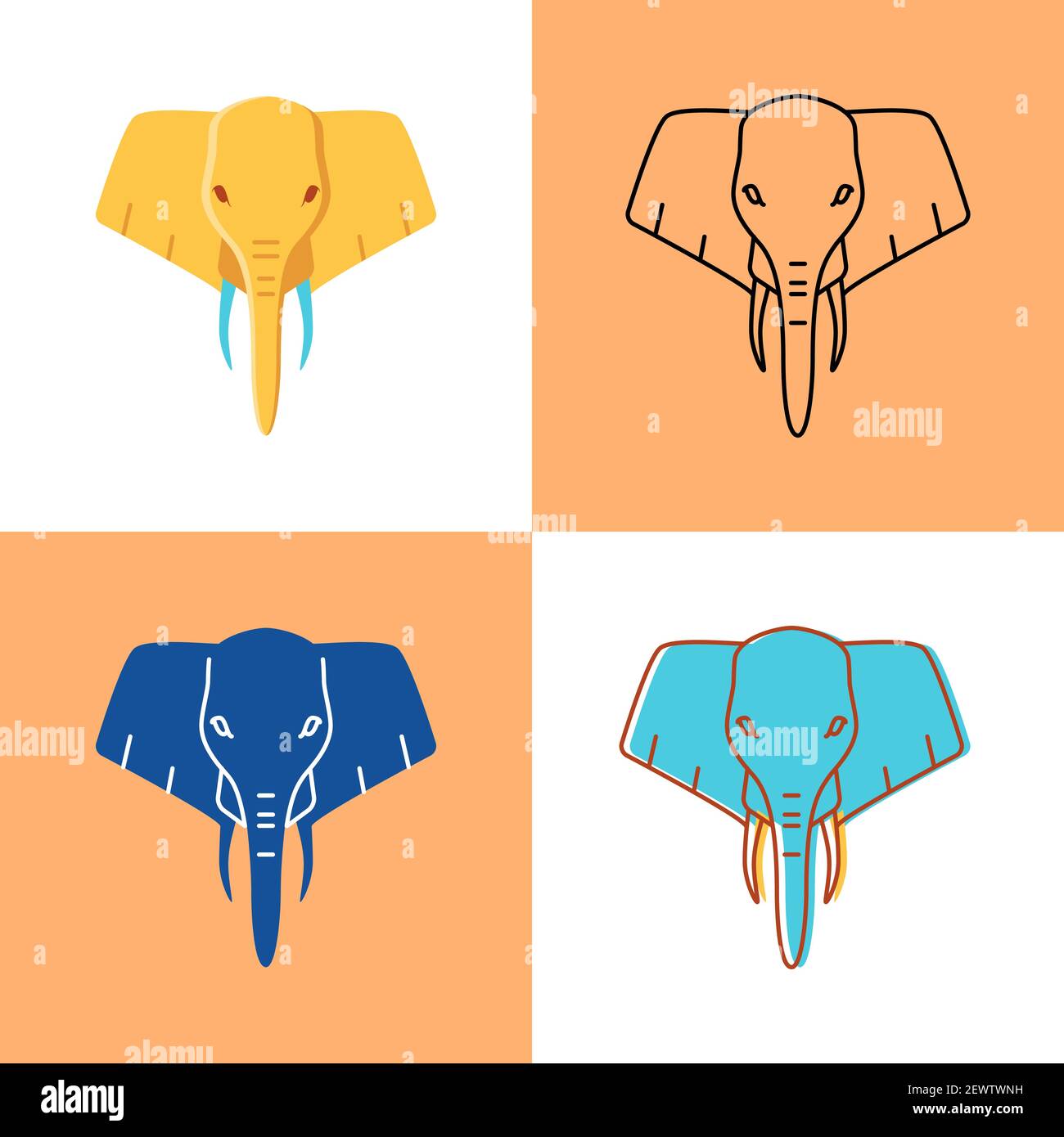 Icône en forme de tête d'éléphant en style plat et en style ligne. Symbole animal sauvage. Illustration vectorielle. Illustration de Vecteur