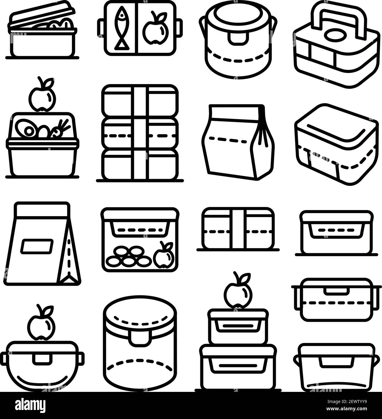 Ensemble d'icônes de contour de la boîte à lunch. Jeu d'illustrations de vecteur d'icône de la boîte à lunch pour le web design isolé sur blanc Illustration de Vecteur