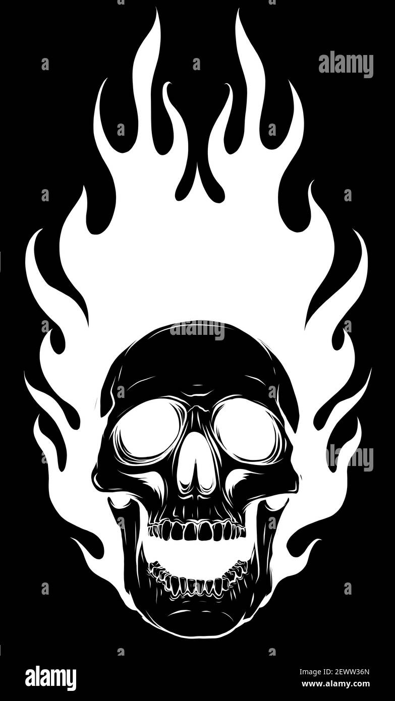 Silhouette crâne sur feu avec flammes Illustration vectorielle Illustration de Vecteur