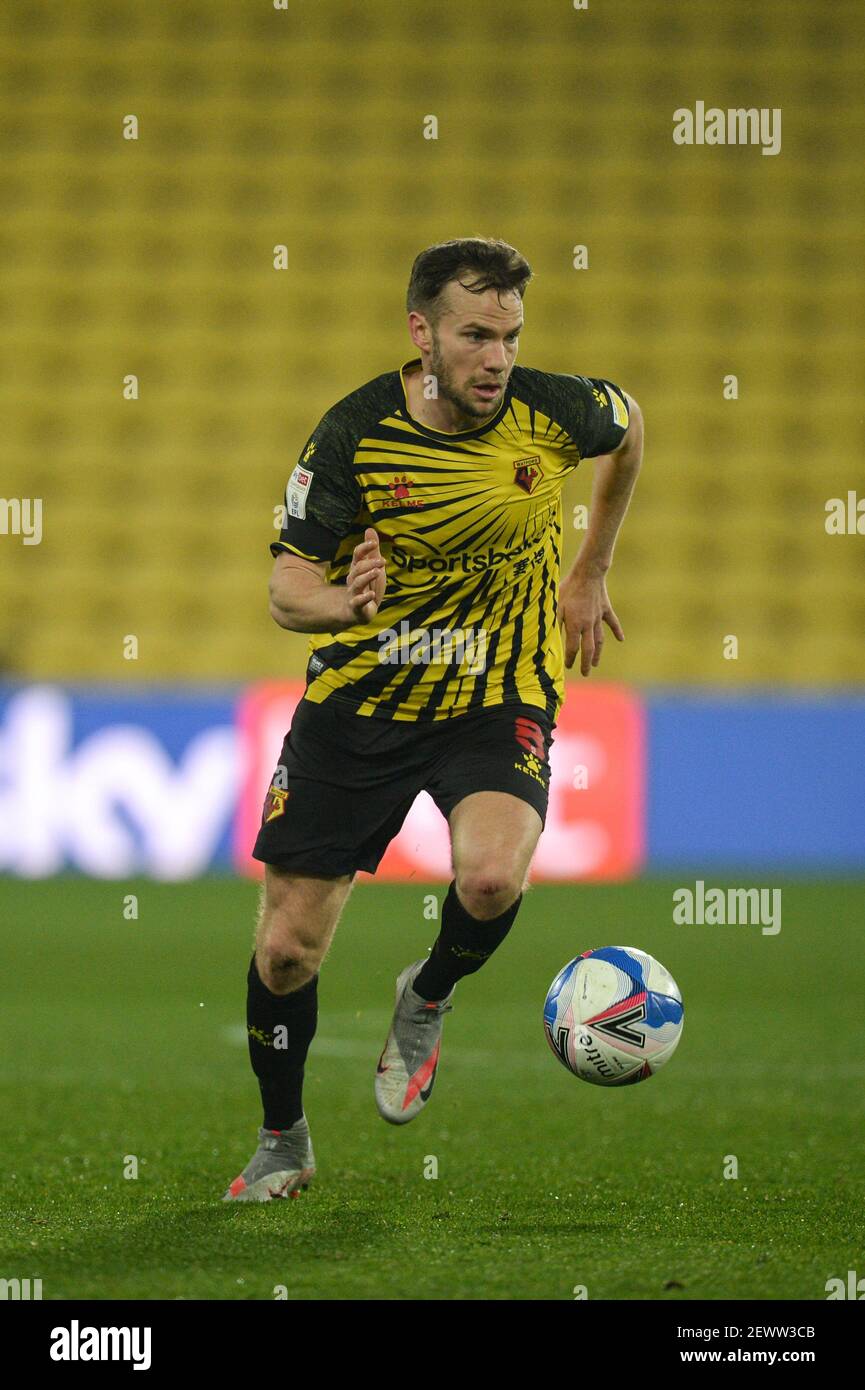 Vicarage Road, Watford, Hertfordshire, Royaume-Uni. 3 mars 2021. Championnat d'Angleterre de football, Watford contre Wycombe Wanderers; Tom Cleverley de Watford. Crédit : action plus Sports/Alamy Live News Banque D'Images