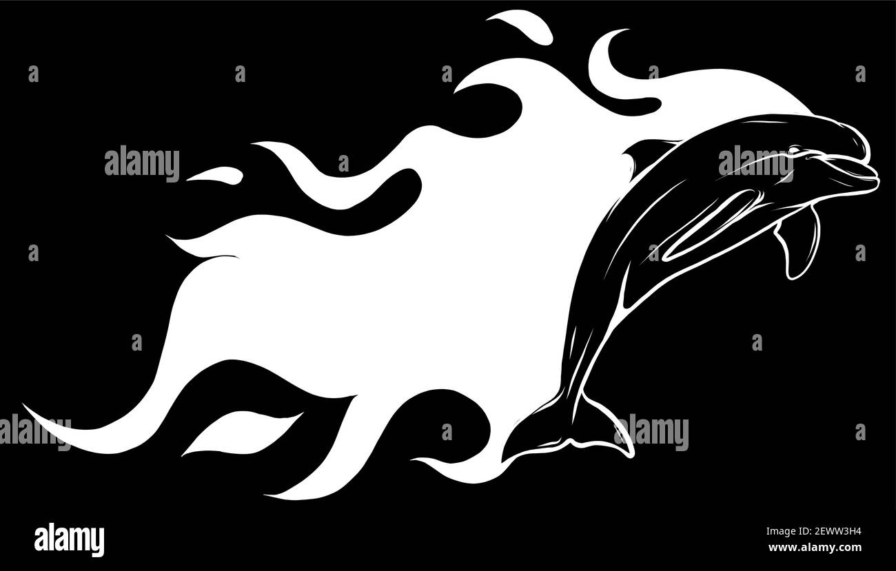 silhouette de dauphin enflammé. Illustrations vectorielles. Tatouages. Illustration de Vecteur