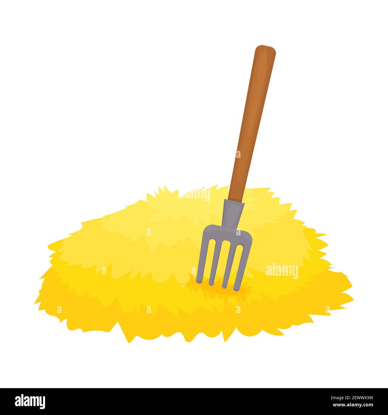 Haystack avec fourche isolée sur fond blanc dans une illustration vectorielle de style dessin animé. Balle de foin, tas de blé, récolte, campagne. . Illustration de Vecteur