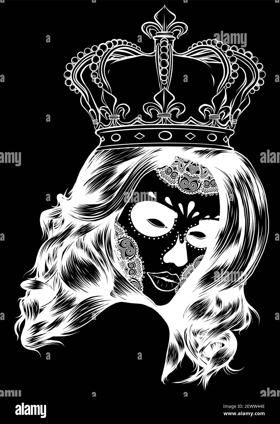 Silhouette Skull fille avec une couronne. Illustration vectorielle Illustration de Vecteur