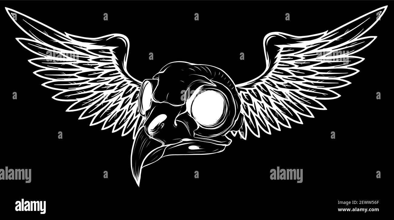 crâne oiseau silhouette avec ailes pour motif tatouage. Illustration de Vecteur