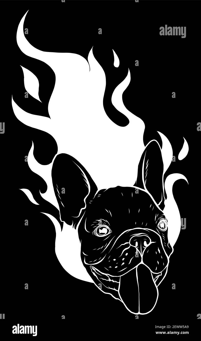 Tatouage flamme Silhouette Bull Dog en mode Bête Illustration de Vecteur