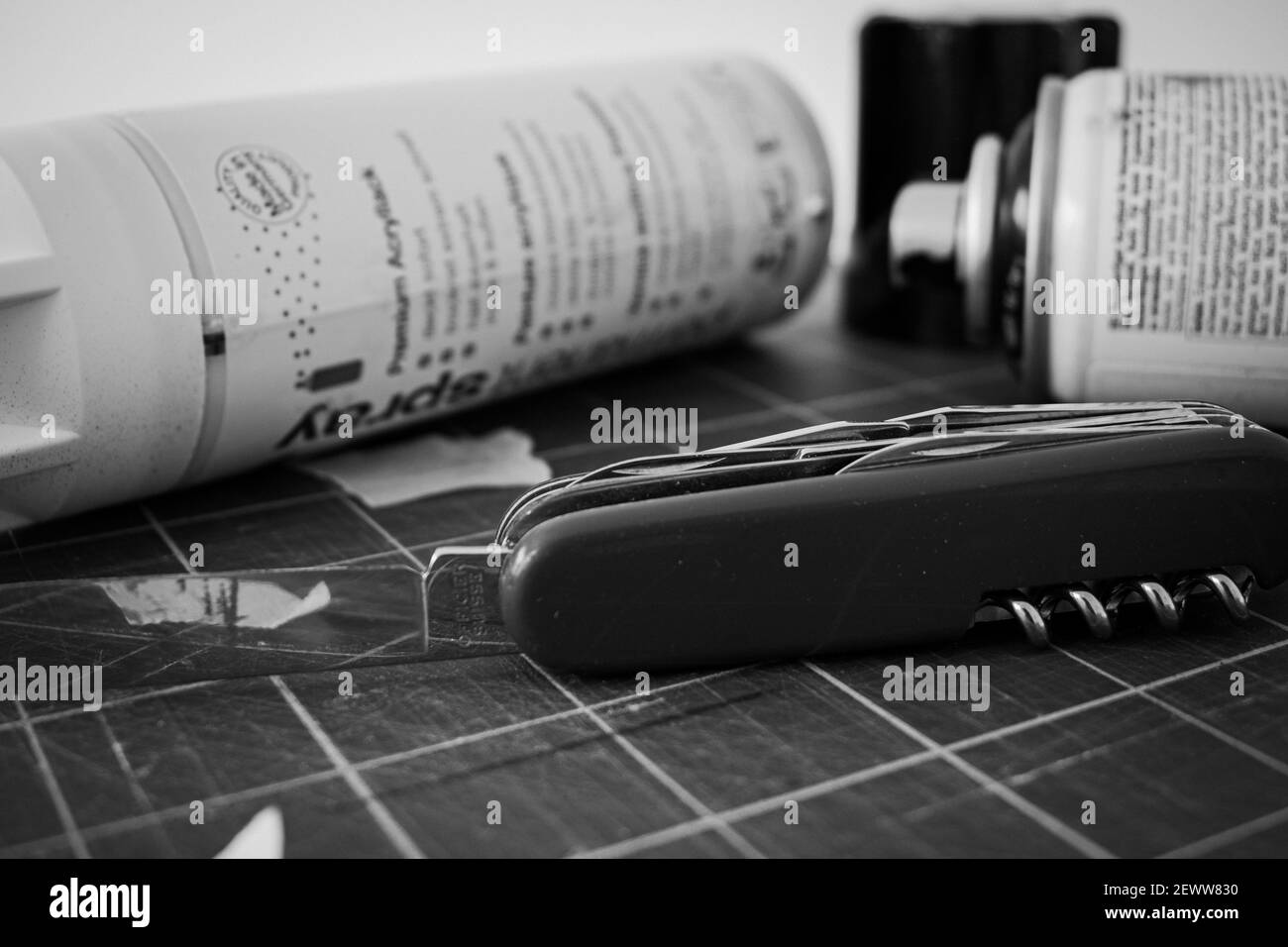 Photographie de produit de couteau suisse B&W. Banque D'Images