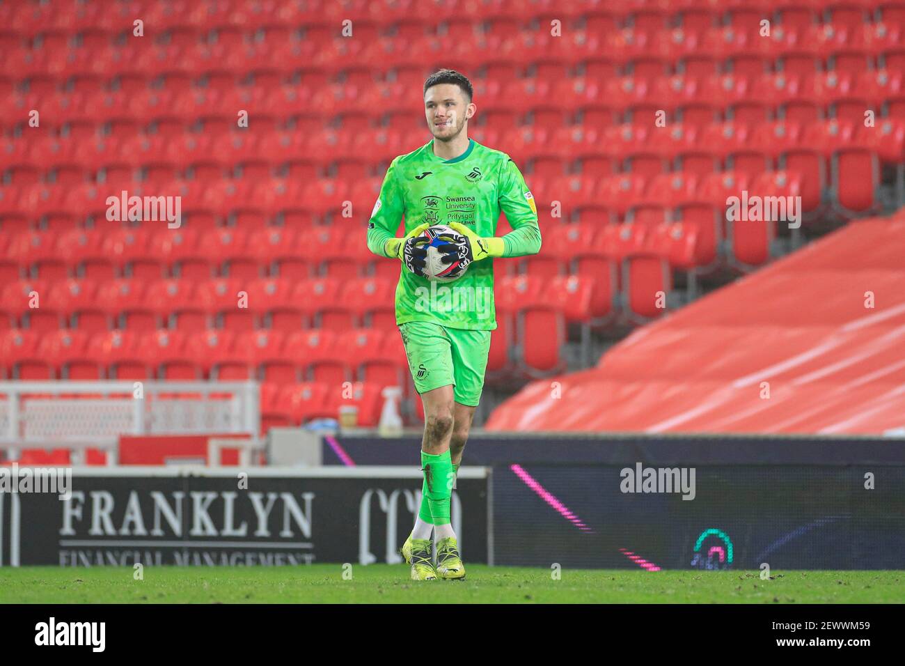 Stoke on Trent, Royaume-Uni. 03ème mars 2021. Freddie Woodman #1 de Swansea City à Stoke-on-Trent, Royaume-Uni, le 3/3/2021. (Photo de Conor Molloy/News Images/Sipa USA) crédit: SIPA USA/Alay Live News Banque D'Images