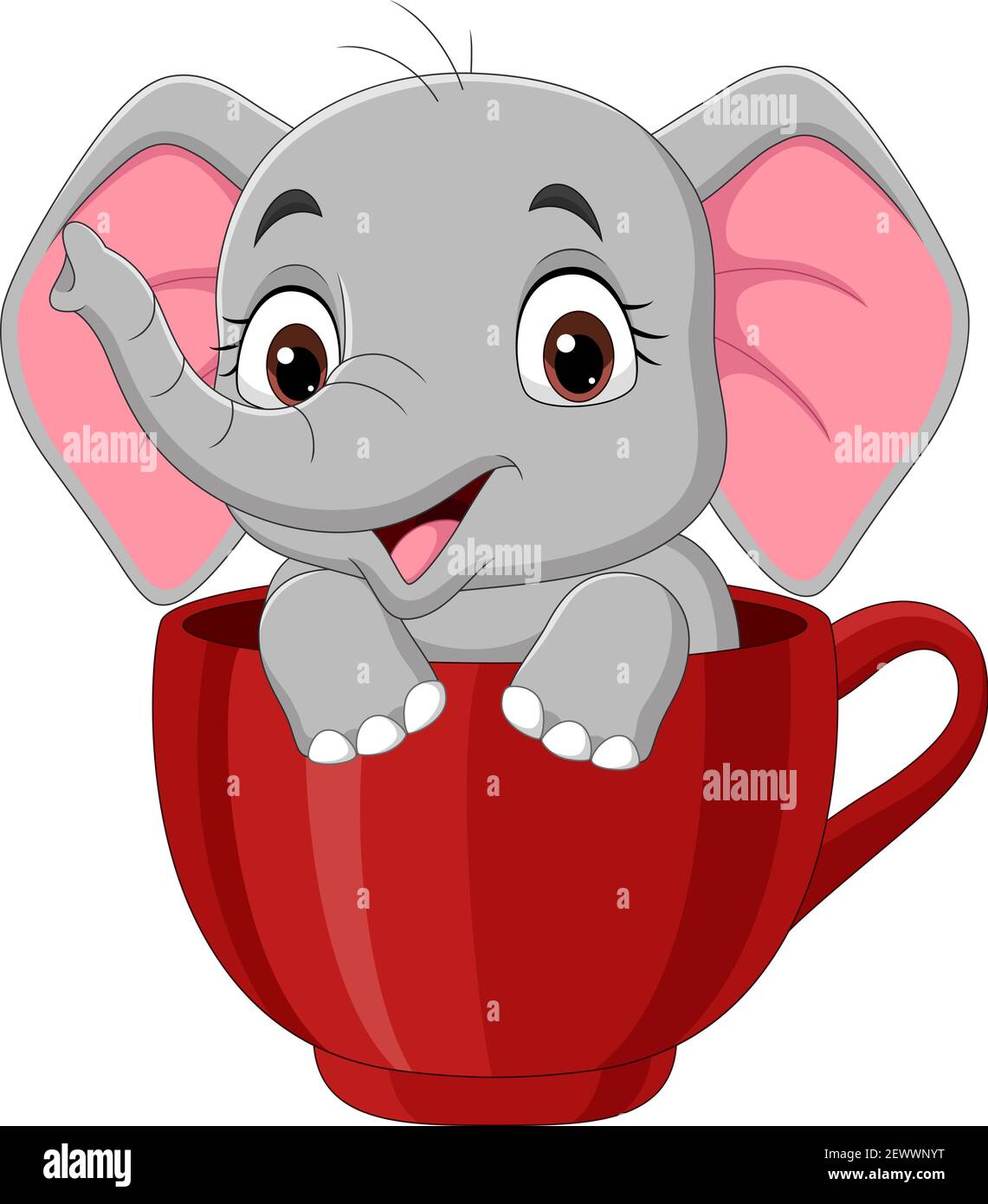 Dessin animé drôle bébé éléphant assis dans la tasse rouge Illustration de Vecteur