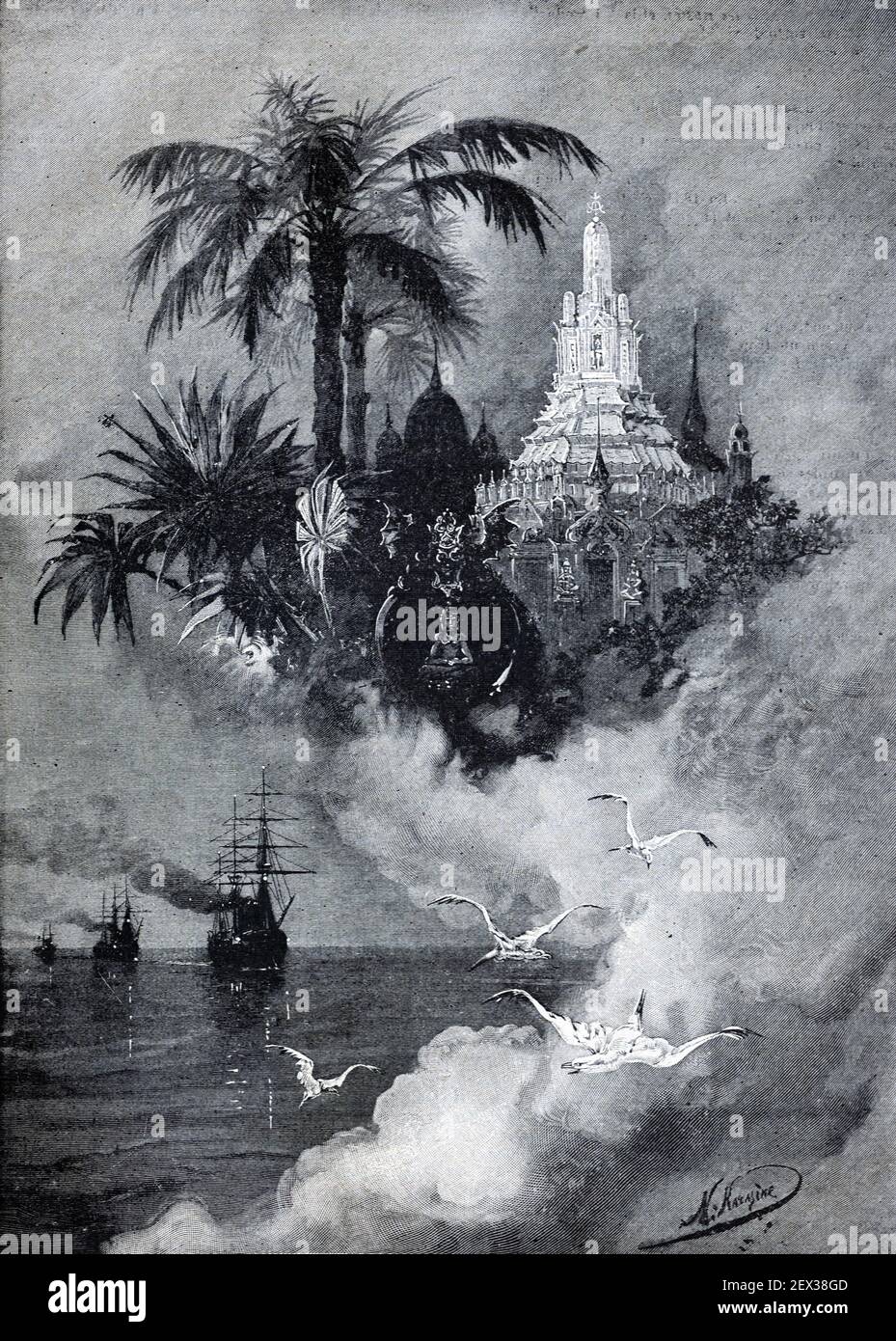 Grand tour ou voyages de l'empereur russe et du tsar Nicolas II à l'Asie et à l'extrême-Orient, y compris Siam ou Thaïlande 1896 Vintage Illustration ou Old Engraving Banque D'Images