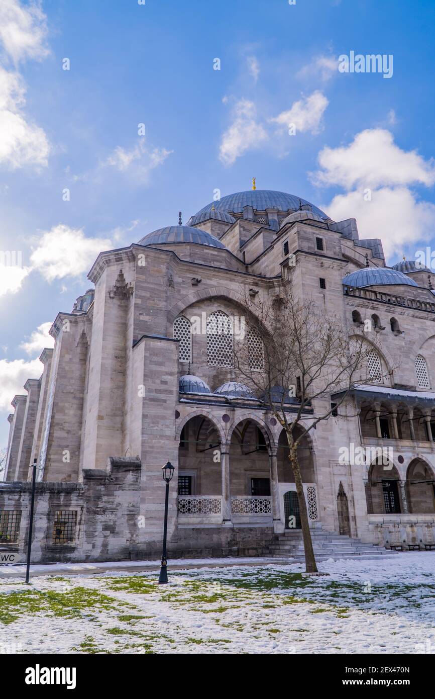 Vue latérale de la mosquée Suleymaniye à Fatih, Istanbul, Turquie Banque D'Images
