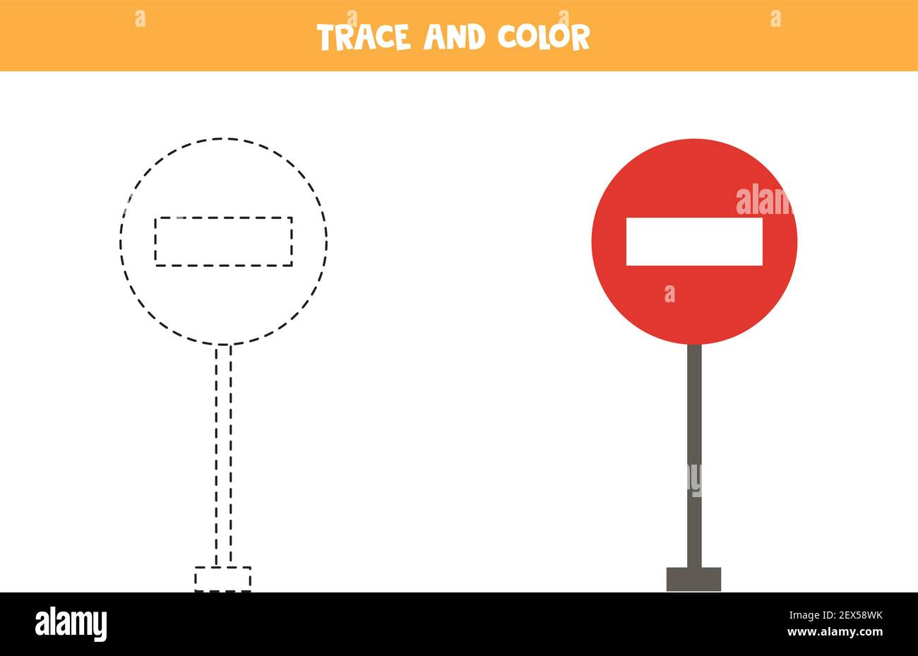 Tracer et mettre en couleur le panneau d'arrêt de trafic de la bande dessinée. Jeu éducatif pour les enfants. Pratique de l'écriture et de la coloration. Illustration de Vecteur