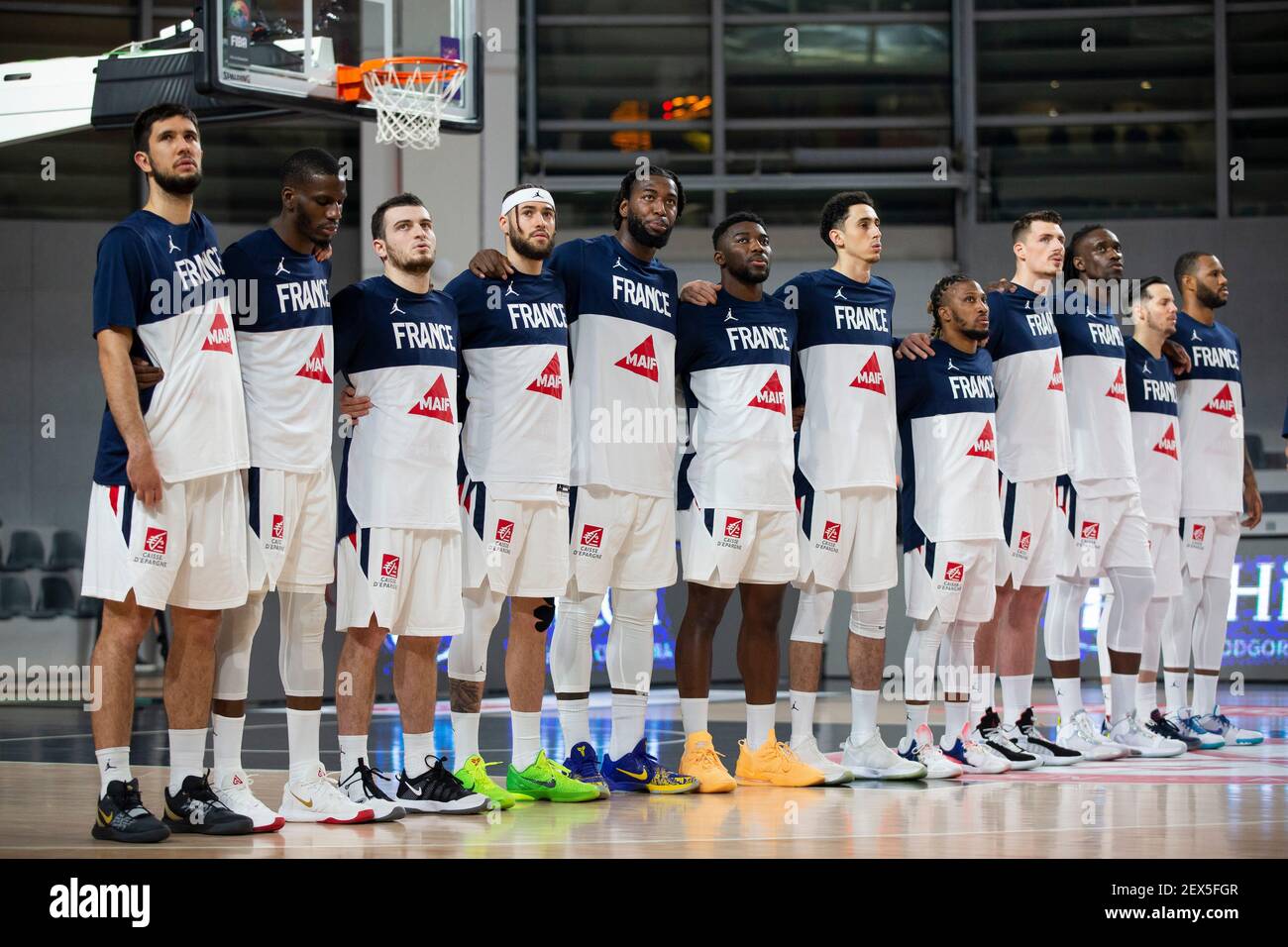 Podgorica, Monténégro. 20 février 2021. L'équipe de France pendant l'hymne national. Crédit : Nikola Krstic/Alay Live News Banque D'Images