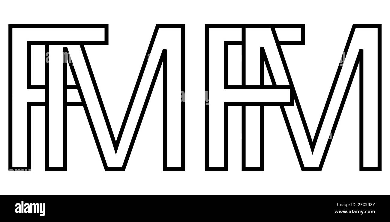 Logo signe fm mf icône signe lettres entrelacées M, F Vector logo mf, fm premières lettres majuscules motif alphabet m f Illustration de Vecteur