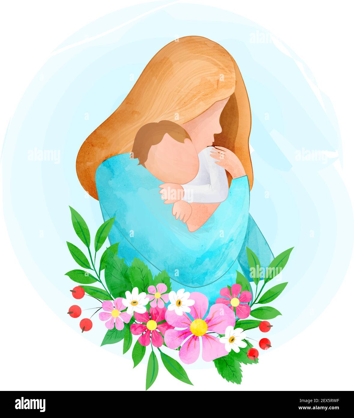 Aquarelle de la fête des mères. Vue latérale d'une maman heureuse avec bébé  ensemble. Peinture d'art numérique. Illustration Image Vectorielle Stock -  Alamy