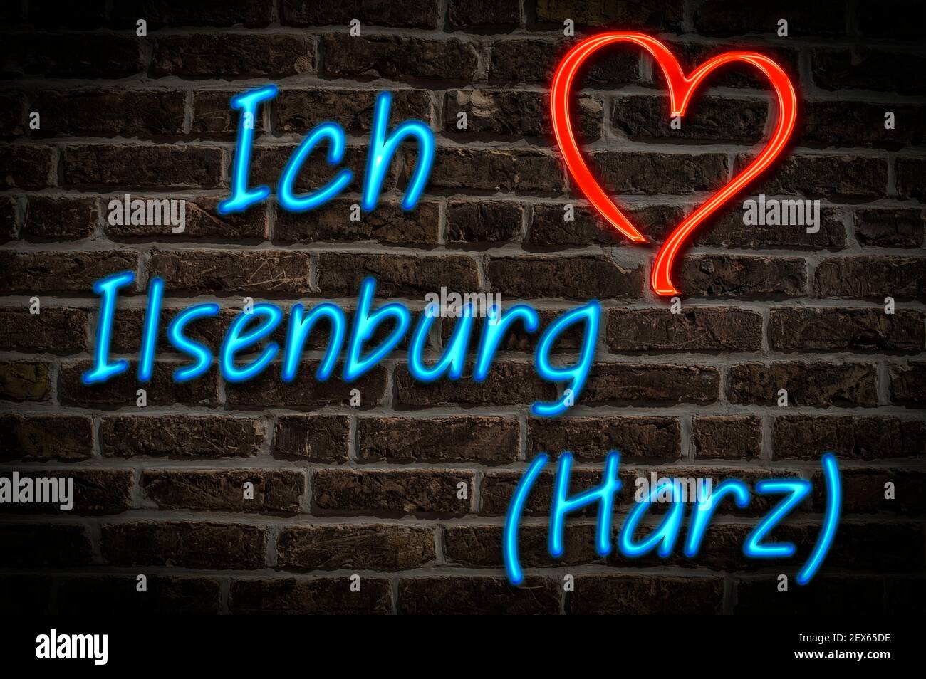 Leuchtreklame, ICH liebe Ilsenburg (Harz), Sachsen-Anhalt, Deutschland, Europa | Publicité éclairée, J'aime Ilsenburg (Harz), Saxe-Anhalt, germe Banque D'Images