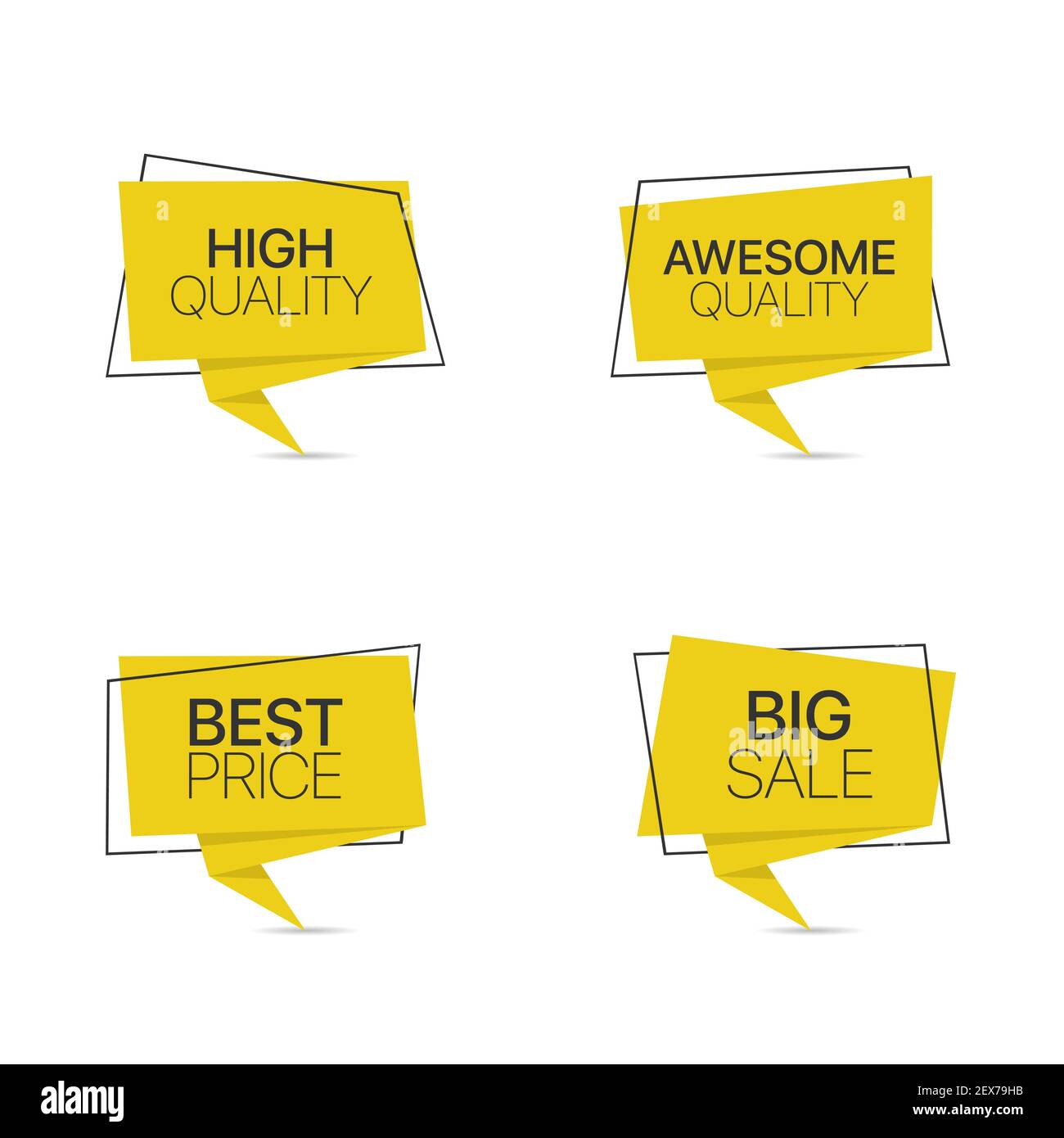 Jeu d'étiquettes en papier tendance jaune Illustration de Vecteur