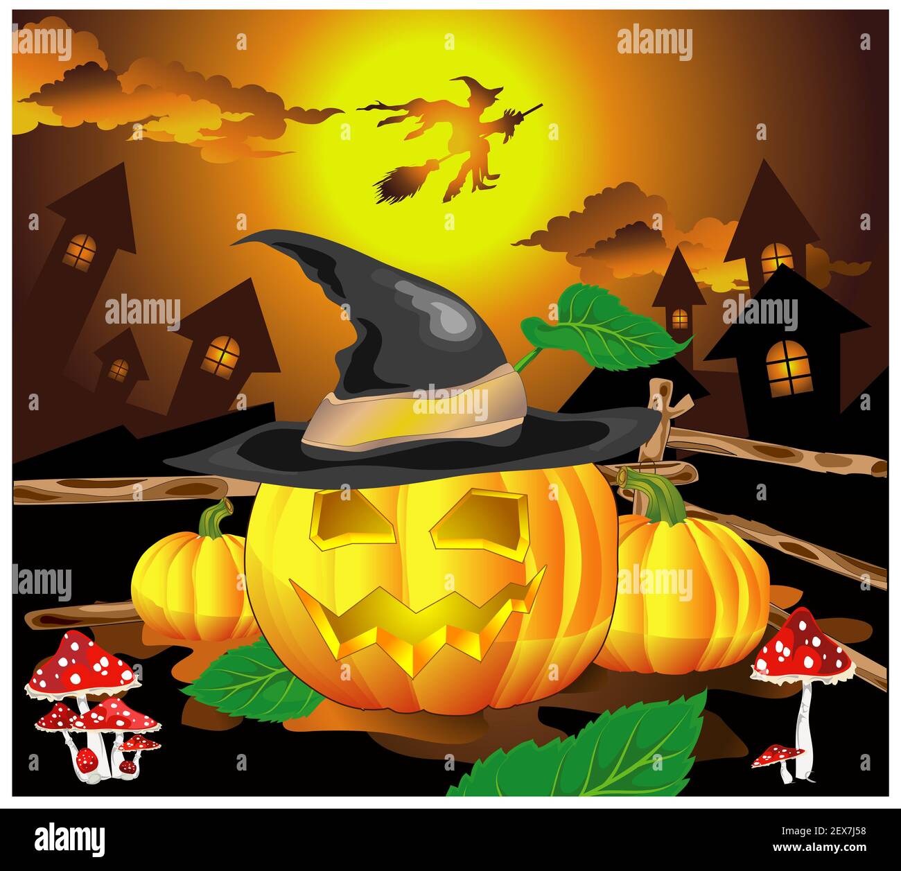 Citrouille souriante en chapeau Banque D'Images