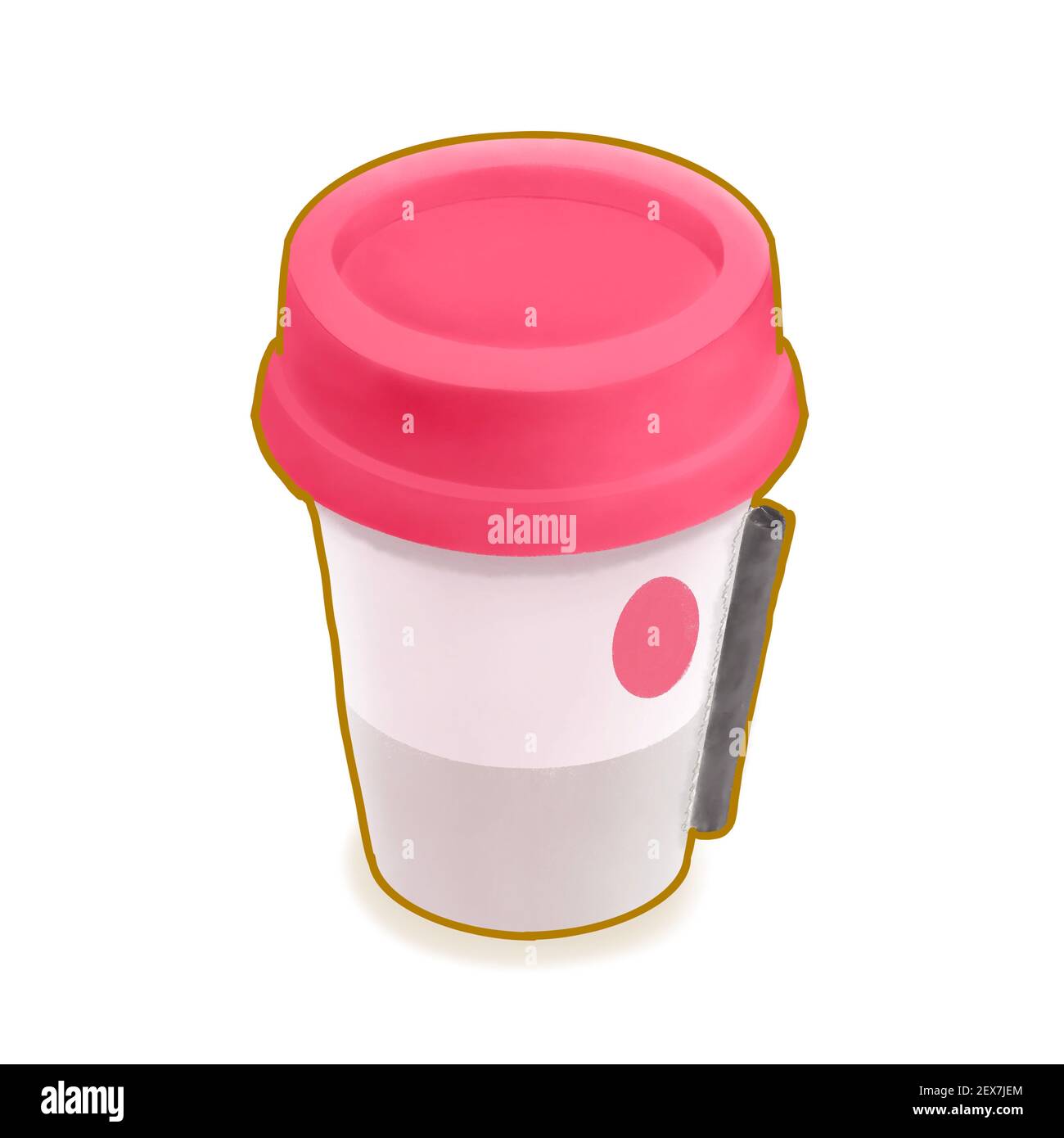Cafe Drink, un tableau numérique de papier rose tasse de café latte chaud pour le petit déjeuner à emporter boisson isométrique caricature image 3D raster sur Banque D'Images