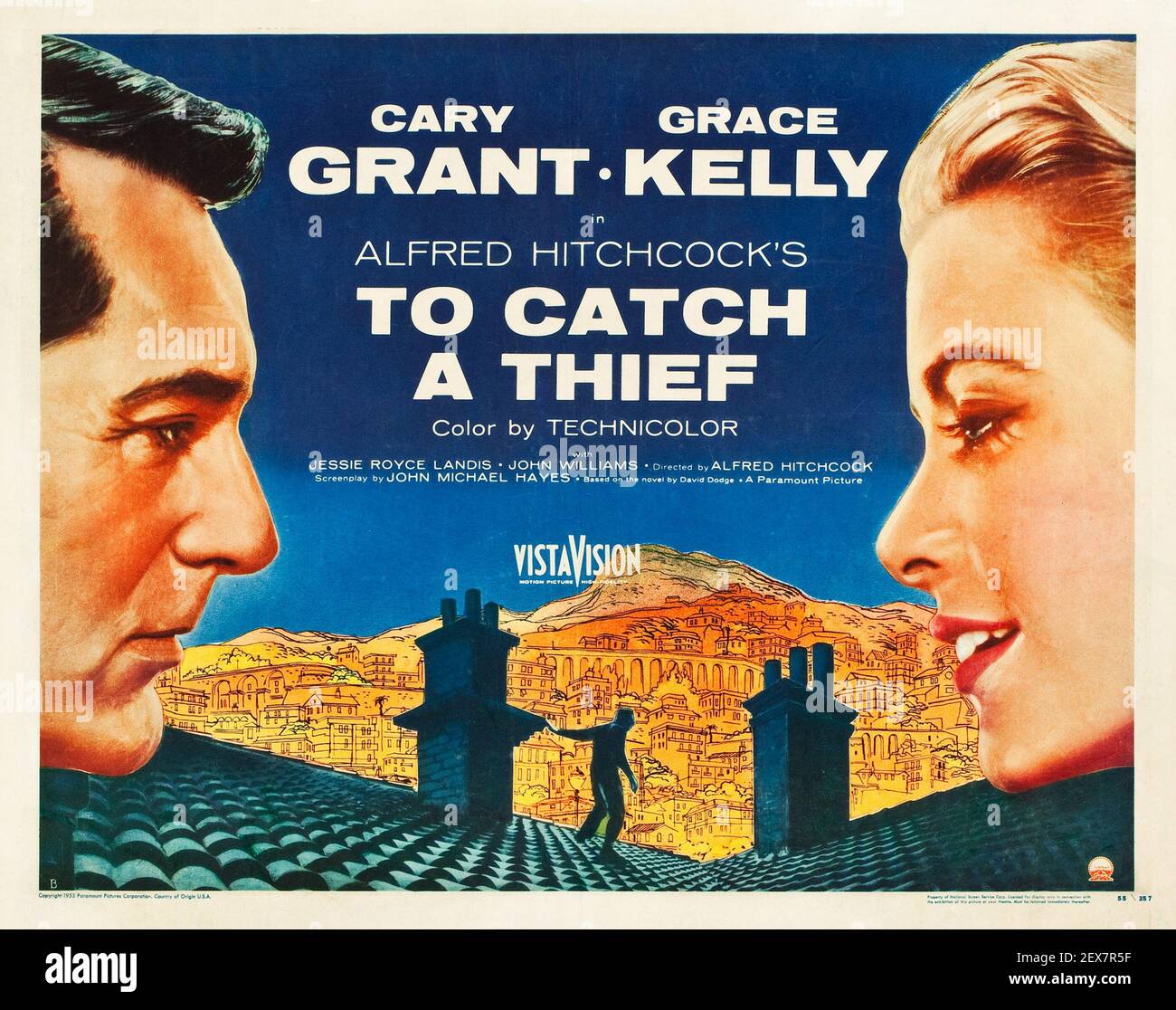 Cary Grant, Grace Kelly dans Alfred Hitchcock poster de film pour attraper UN voleur. Banque D'Images