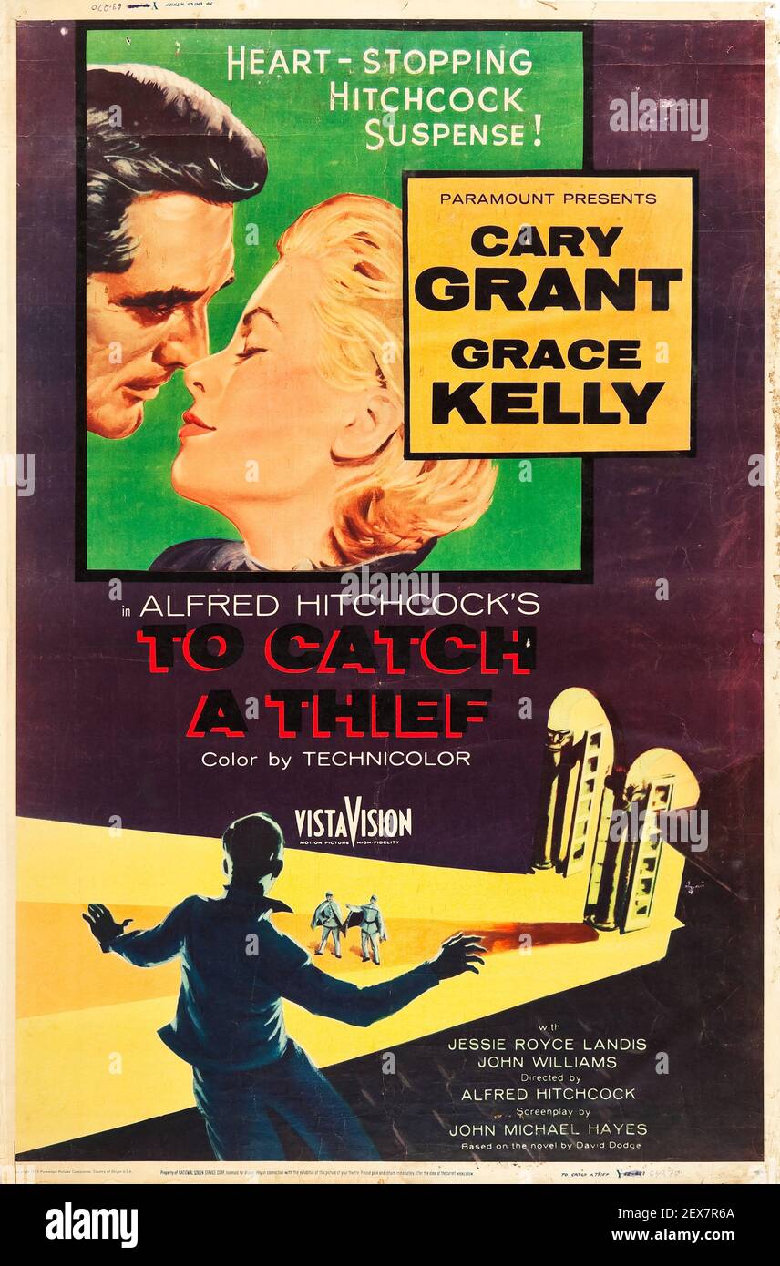 Cary Grant, Grace Kelly dans Alfred Hitchcock poster de film pour attraper UN voleur. Banque D'Images