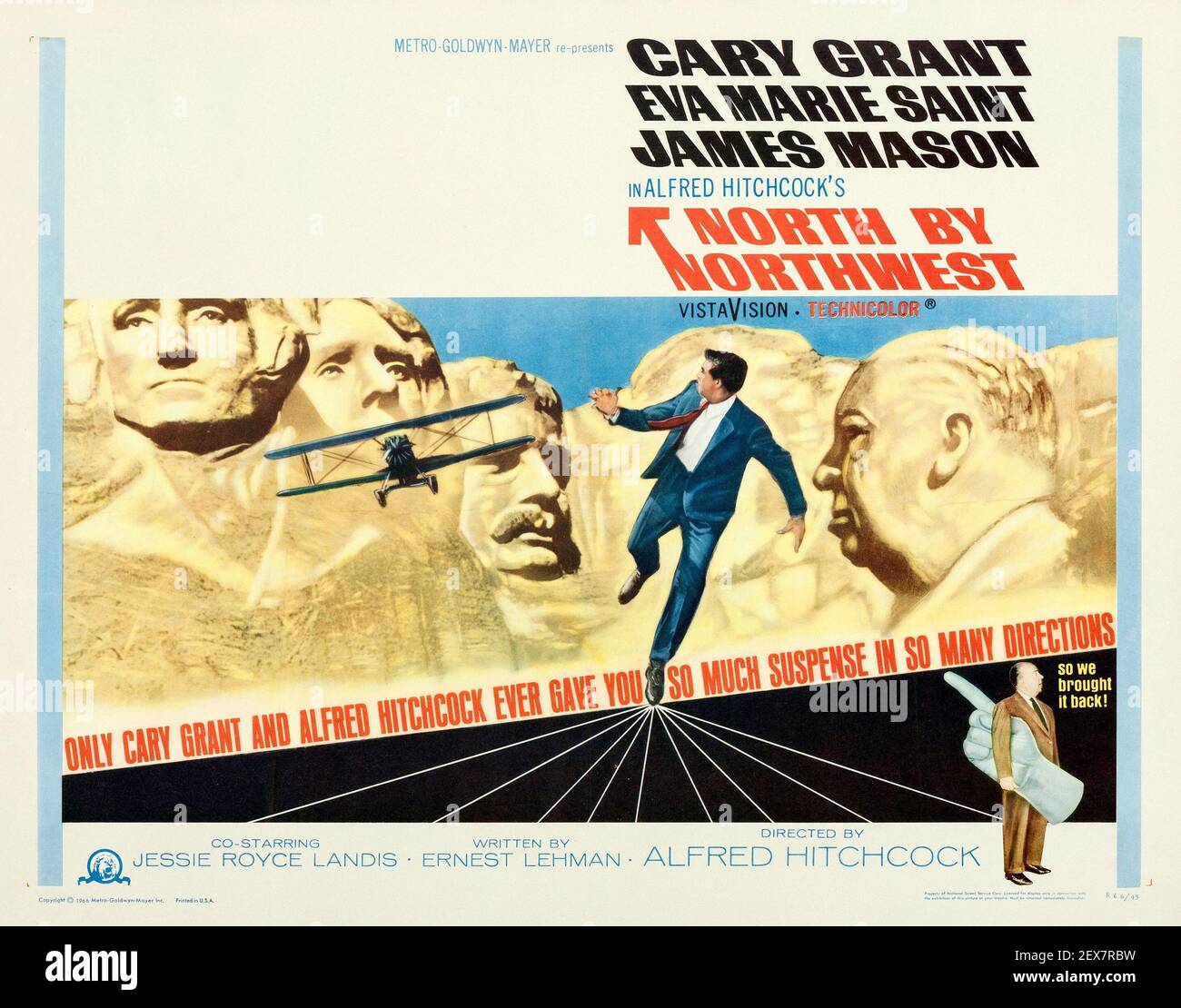 Cary Grant dans le Nord par Northwest, affiche de film Alfred Hitchcock. Exploit. EVA Marie Saint et James Mason. 1959. Banque D'Images