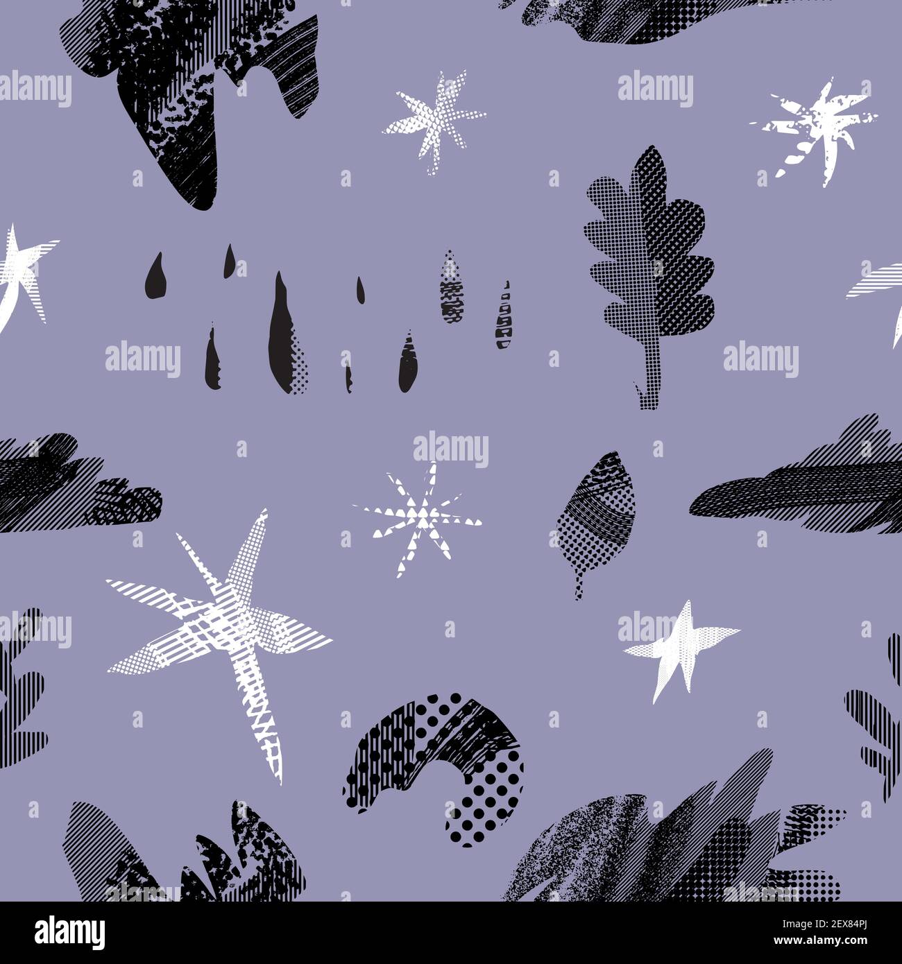 Motif vectoriel abstrait sans couture avec motifs naturels et géométriques. Illustration de Vecteur