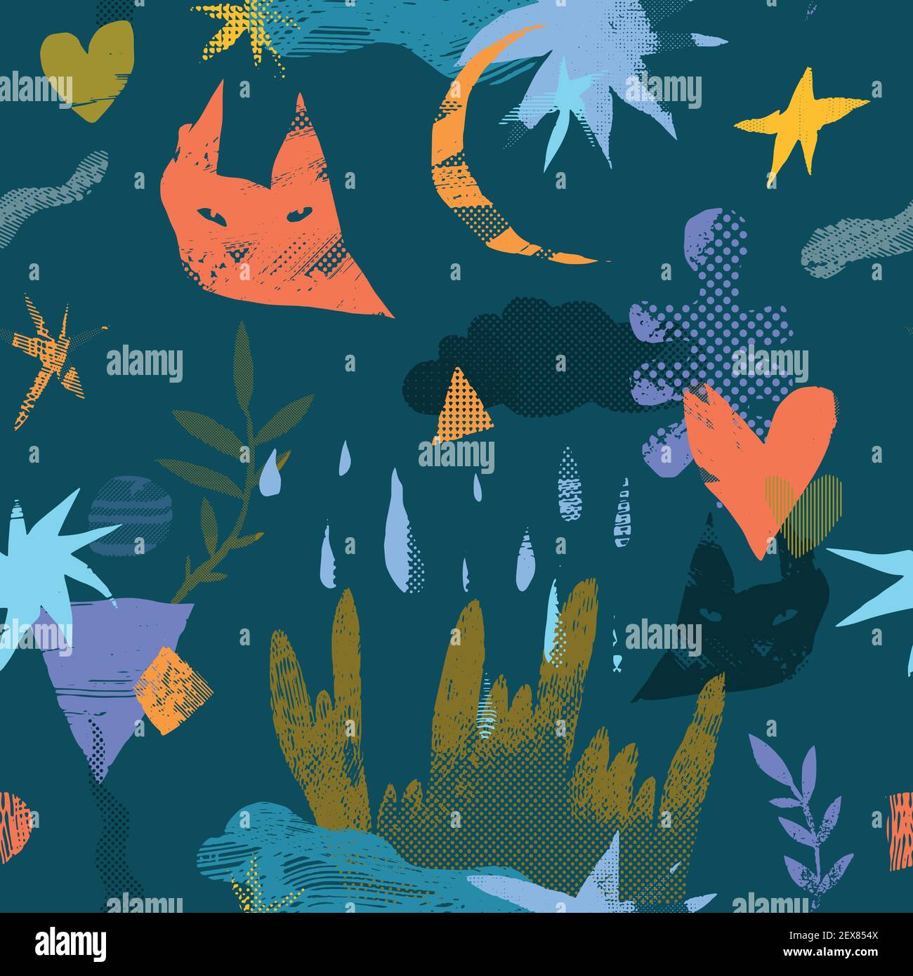 Motif vectoriel abstrait sans couture avec motifs naturels et géométriques. Illustration de Vecteur