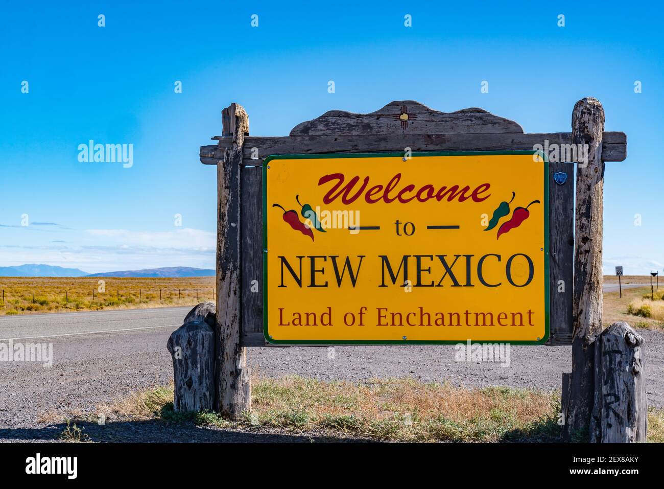Bienvenue au panneau Nouveau-Mexique près du Colorado - Nouveau Frontière du Mexique Banque D'Images