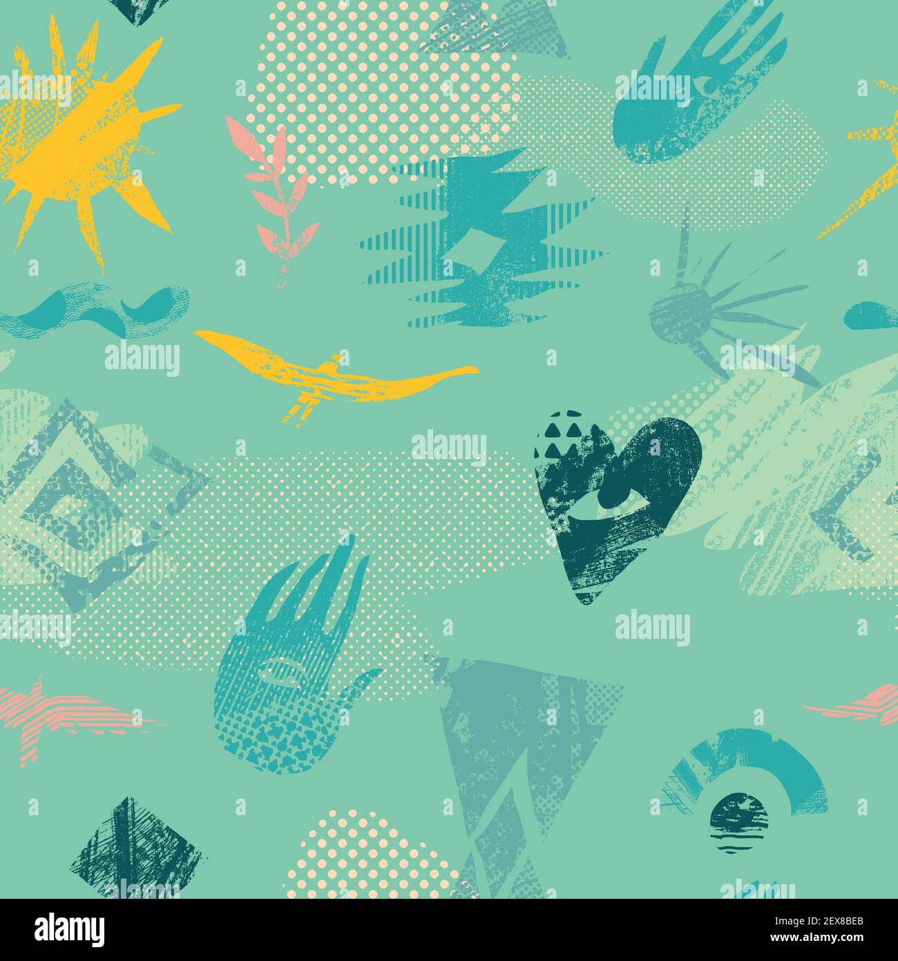 Motif vectoriel abstrait sans couture avec motifs naturels et géométriques. Illustration de Vecteur