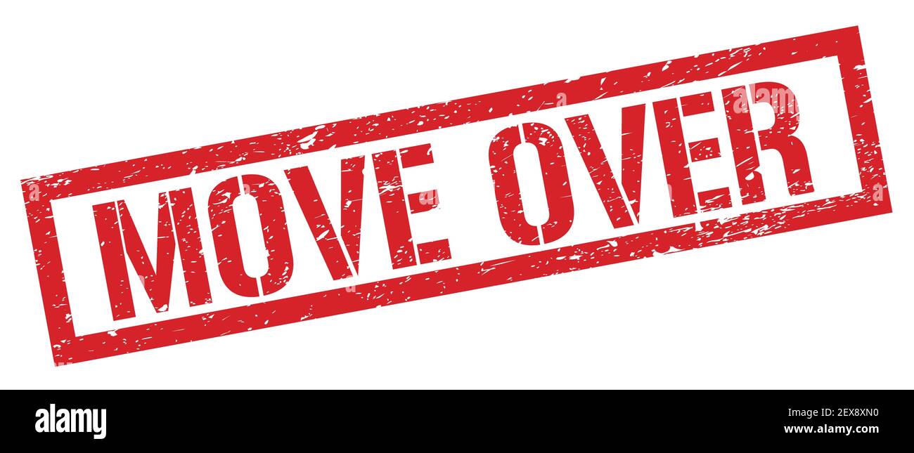 PASSEZ SUR l'affiche rouge pour timbre rectangulaire grungy. Banque D'Images