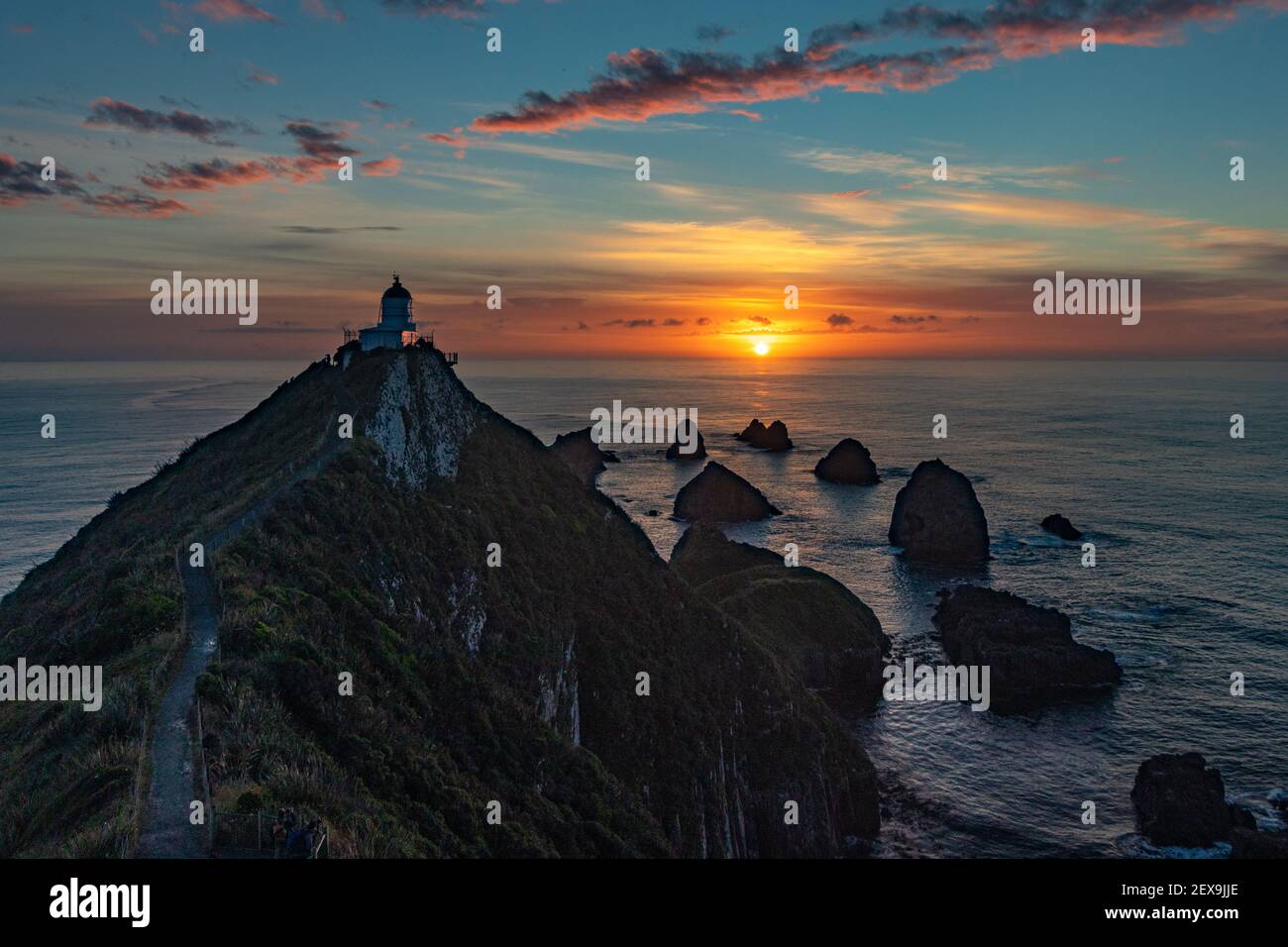 Une vue magnifique sur le Nugget point en Nouvelle-Zélande au lever du soleil Banque D'Images