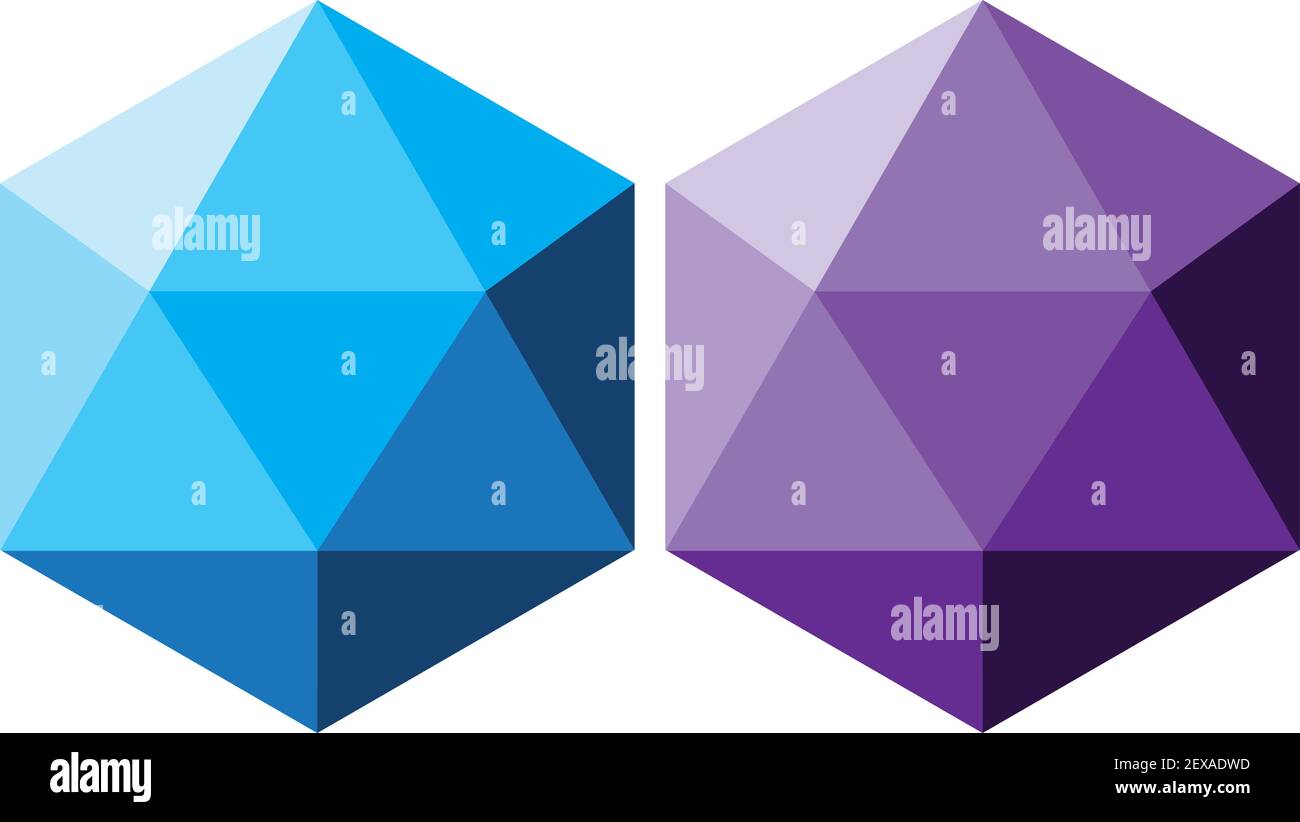 Jeu de 2 objets hexagonaux Lowpoly de couleur bleue, violette, violette Illustration de Vecteur