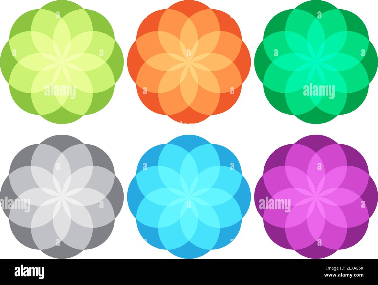 Tourbillon géométrique éléments tourbillon ensemble de 6 dans la couleur verte, orange, gris, bleu, violet Illustration de Vecteur