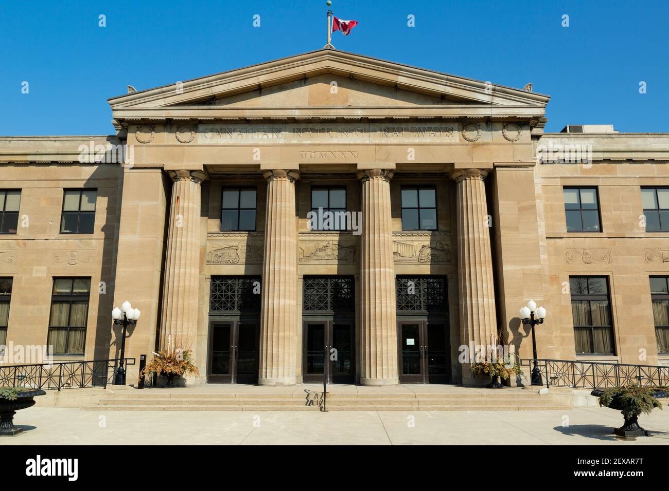 Ancienne gare nationale du Canada Hamilton Ontario Canada. Le bâtiment de la gare CNR est ouvert de 1931 à 1993. Banque D'Images