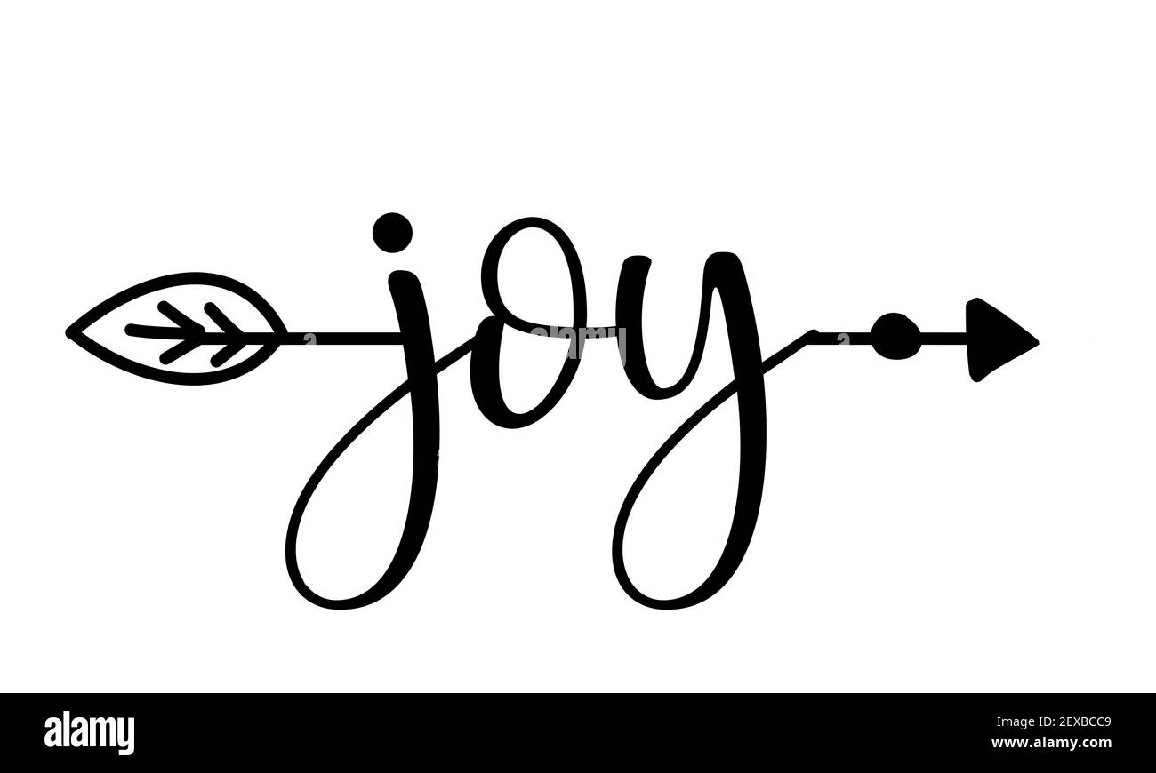 Mot de joie en flèche de boho - jolie citation de calligraphie lettrage. Tatouage manuscrit, encre ou carte de vœux. Art vectoriel moderne Illustration de Vecteur