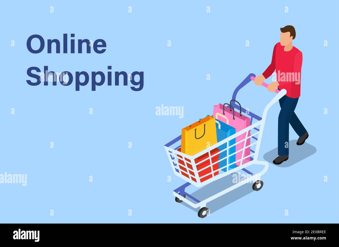 Isométrique homme avec panier. Illustration de Vecteur