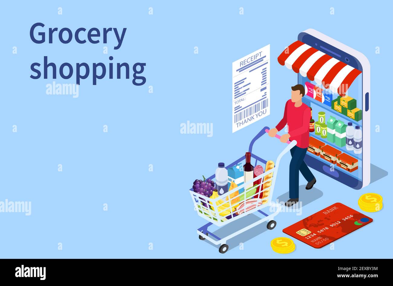 Client achetant dans une épicerie en ligne Illustration de Vecteur