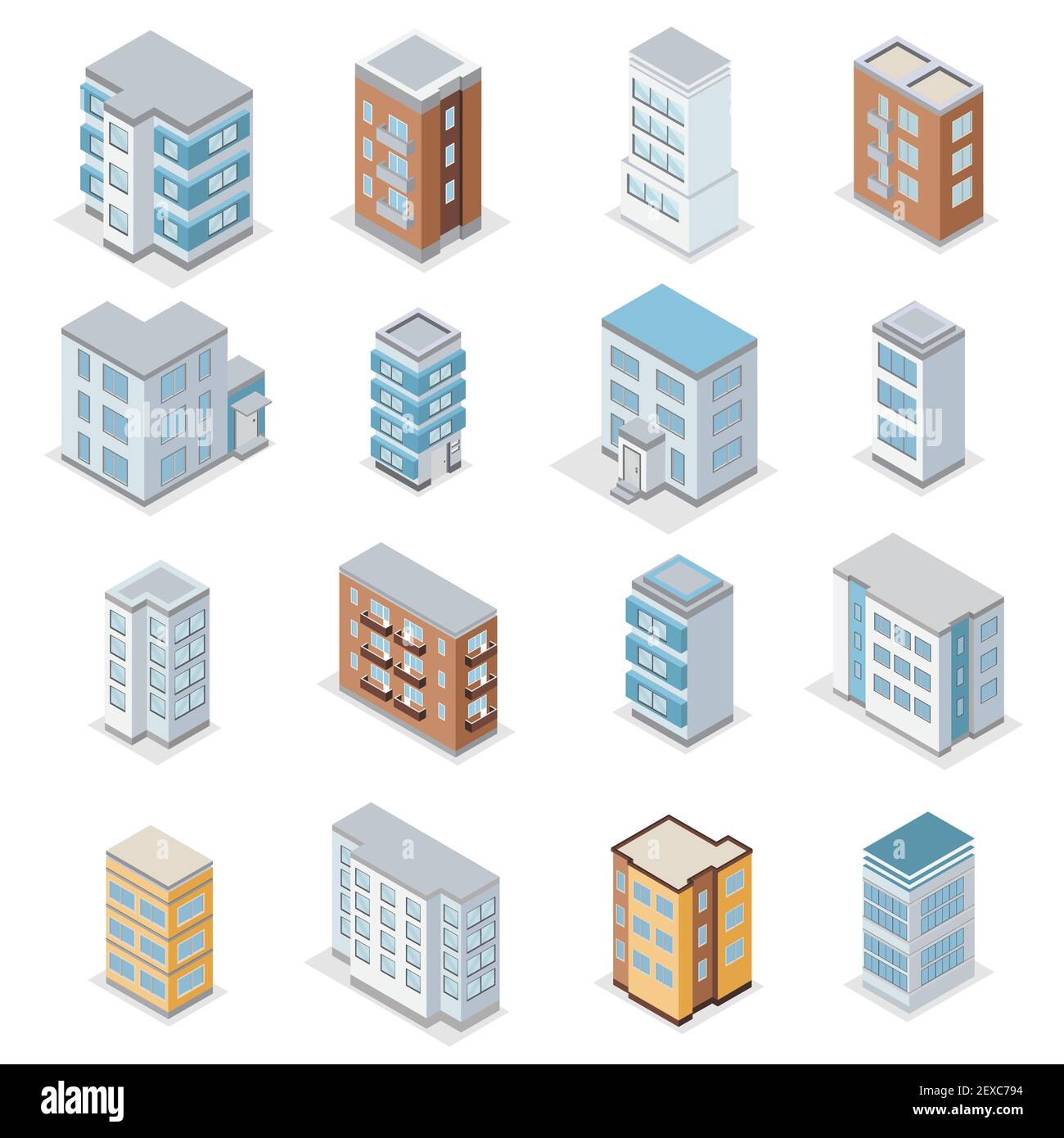 Icônes de bâtiment de maison de ville avec paysage urbain isométrique vecteur isolé illustration Illustration de Vecteur